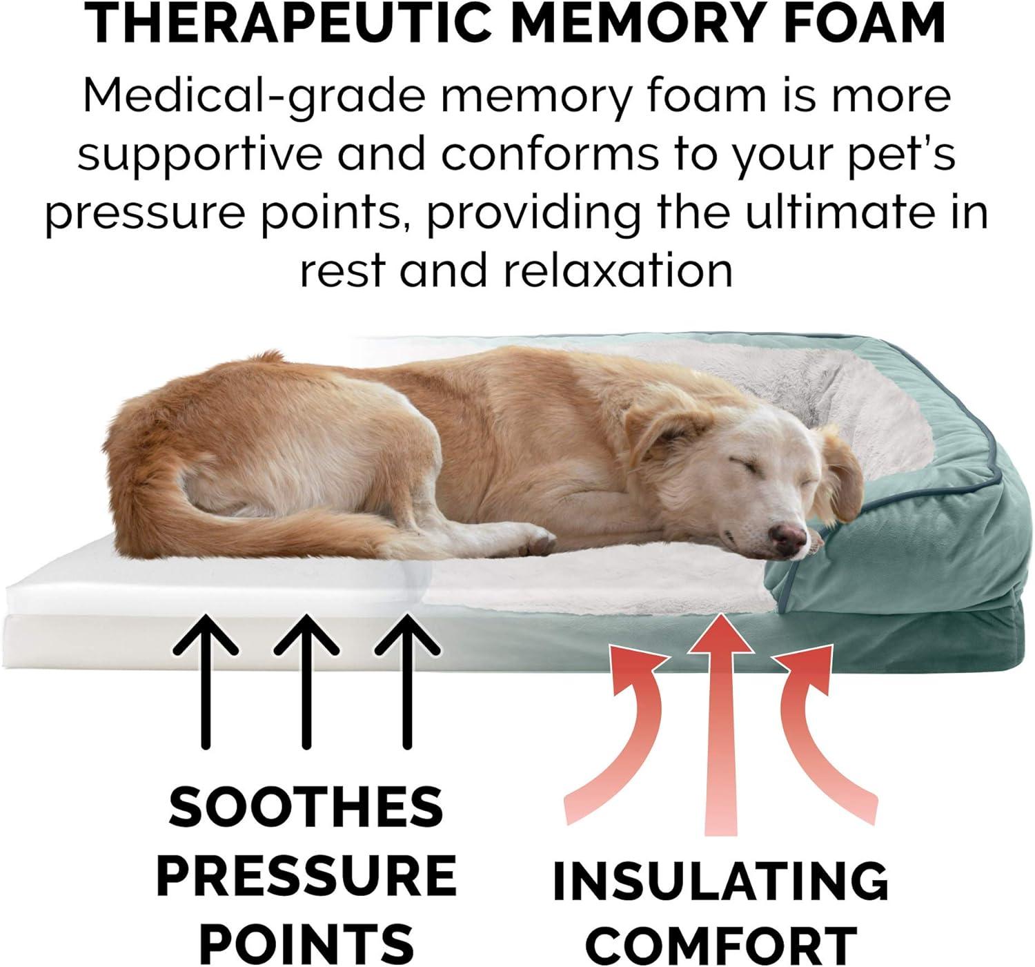 imageFurhaven Memory Foam Dog Bed for MediumSmall Dogs w Removable Bolsters ampamp Washable Cover For Dogs Up to 35 lbs Plush ampamp Velvet Waves Perfect Comfort Sofa Celadon Green MediumCeladon Green Plush Velvet Waves