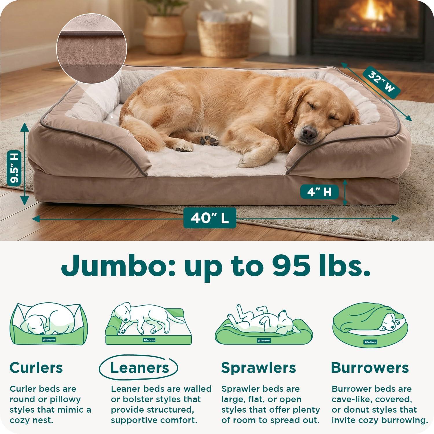 imageFurhaven Memory Foam Dog Bed for MediumSmall Dogs w Removable Bolsters ampamp Washable Cover For Dogs Up to 35 lbs Plush ampamp Velvet Waves Perfect Comfort Sofa Celadon Green MediumBrownstone Faux Fur Velvet