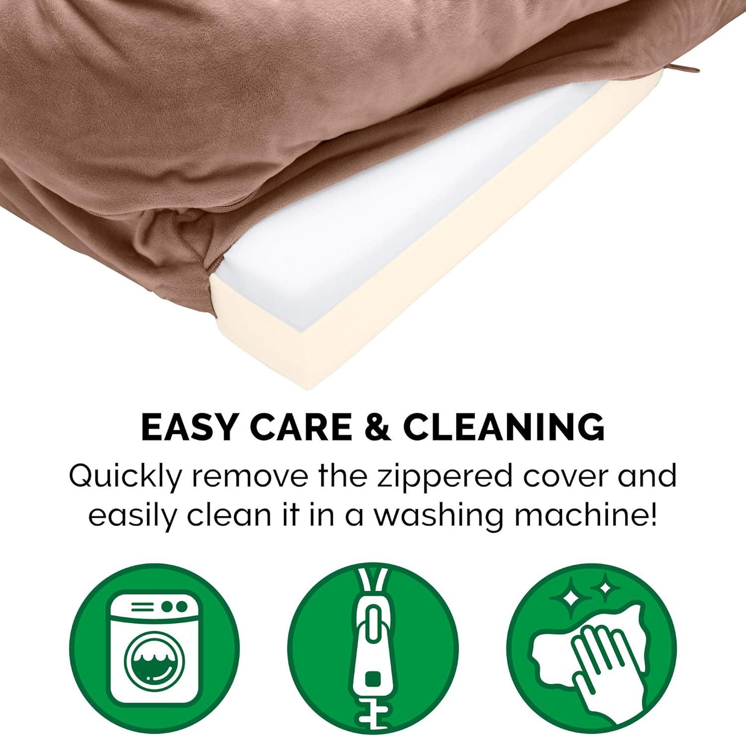 imageFurhaven Memory Foam Dog Bed for MediumSmall Dogs w Removable Bolsters ampamp Washable Cover For Dogs Up to 35 lbs Plush ampamp Velvet Waves Perfect Comfort Sofa Celadon Green MediumBrownstone Faux Fur Velvet