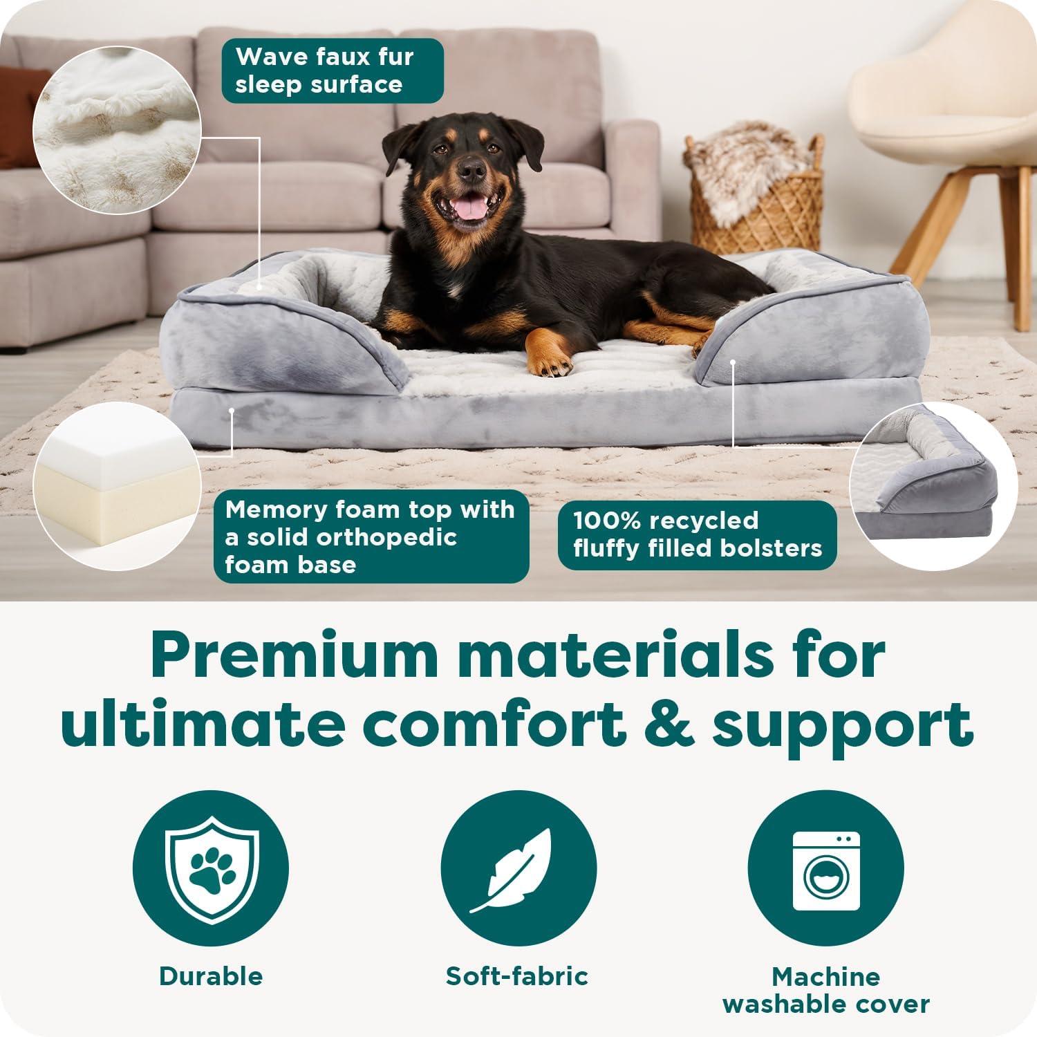 imageFurhaven Memory Foam Dog Bed for MediumSmall Dogs w Removable Bolsters ampamp Washable Cover For Dogs Up to 35 lbs Plush ampamp Velvet Waves Perfect Comfort Sofa Celadon Green MediumGranite Gray Plush Velvet Waves
