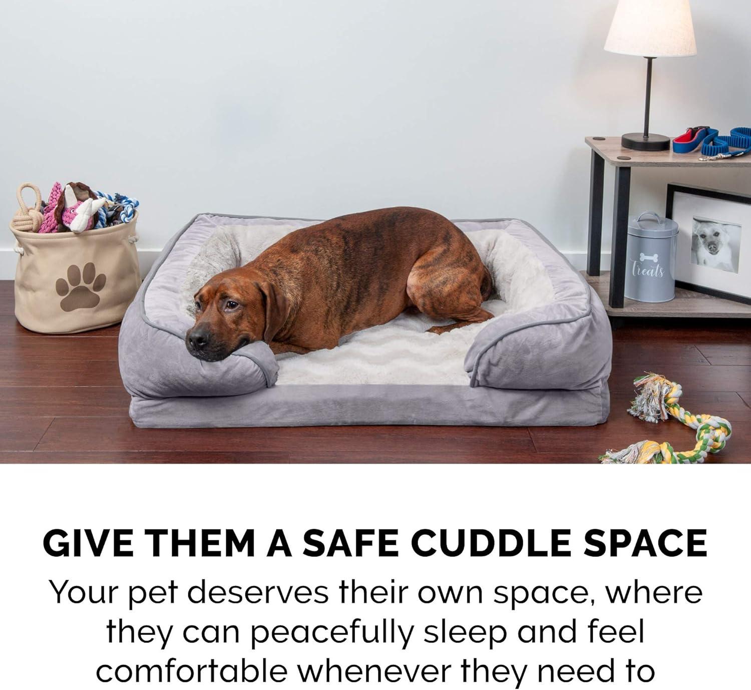 imageFurhaven Memory Foam Dog Bed for MediumSmall Dogs w Removable Bolsters ampamp Washable Cover For Dogs Up to 35 lbs Plush ampamp Velvet Waves Perfect Comfort Sofa Celadon Green MediumGranite Gray Plush Velvet Waves