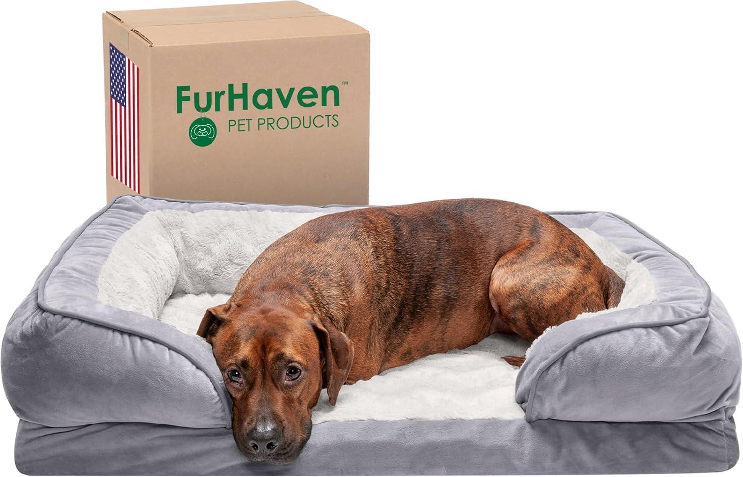 imageFurhaven Memory Foam Dog Bed for MediumSmall Dogs w Removable Bolsters ampamp Washable Cover For Dogs Up to 35 lbs Plush ampamp Velvet Waves Perfect Comfort Sofa Celadon Green MediumGranite Gray Plush Velvet Waves