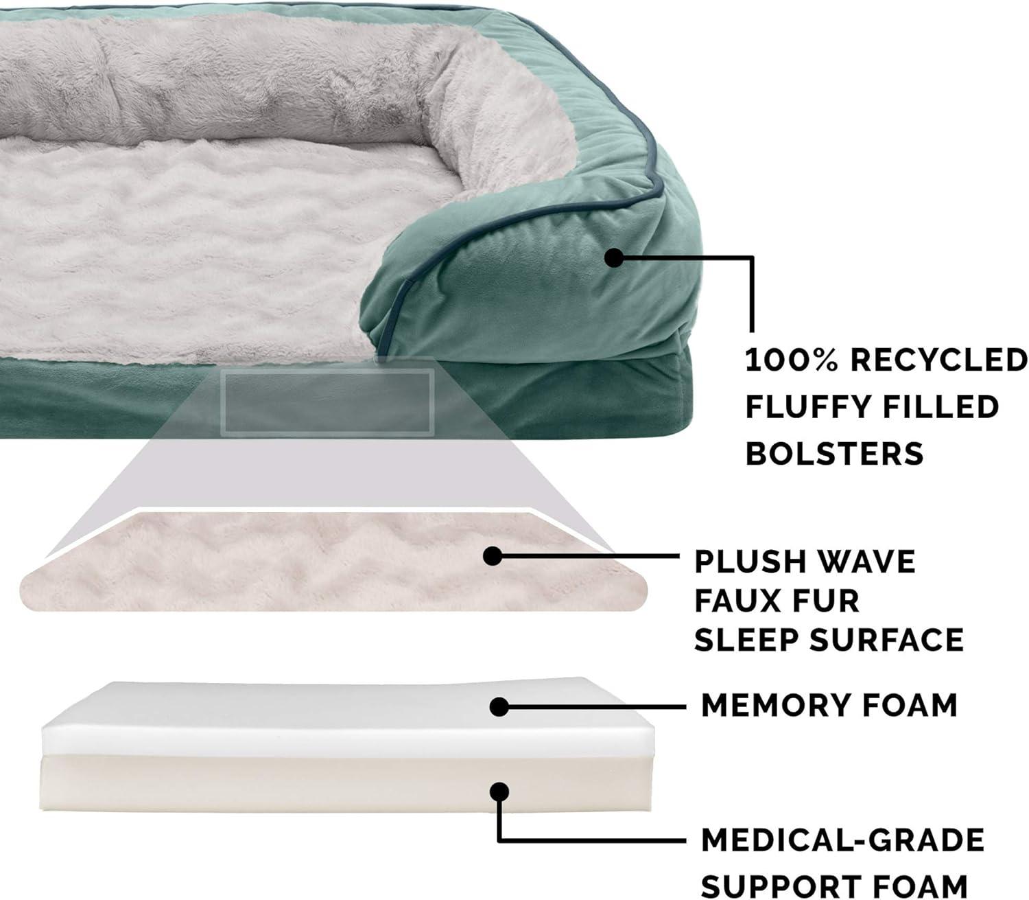 imageFurhaven Memory Foam Dog Bed for MediumSmall Dogs w Removable Bolsters ampamp Washable Cover For Dogs Up to 35 lbs Plush ampamp Velvet Waves Perfect Comfort Sofa Celadon Green MediumCeladon Green Plush Velvet Waves