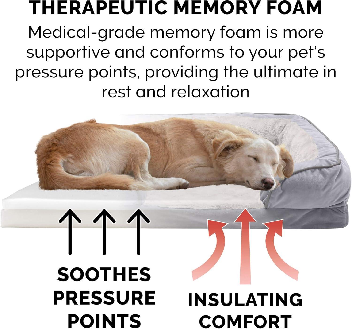 imageFurhaven Memory Foam Dog Bed for MediumSmall Dogs w Removable Bolsters ampamp Washable Cover For Dogs Up to 35 lbs Plush ampamp Velvet Waves Perfect Comfort Sofa Celadon Green MediumGranite Gray Plush Velvet Waves