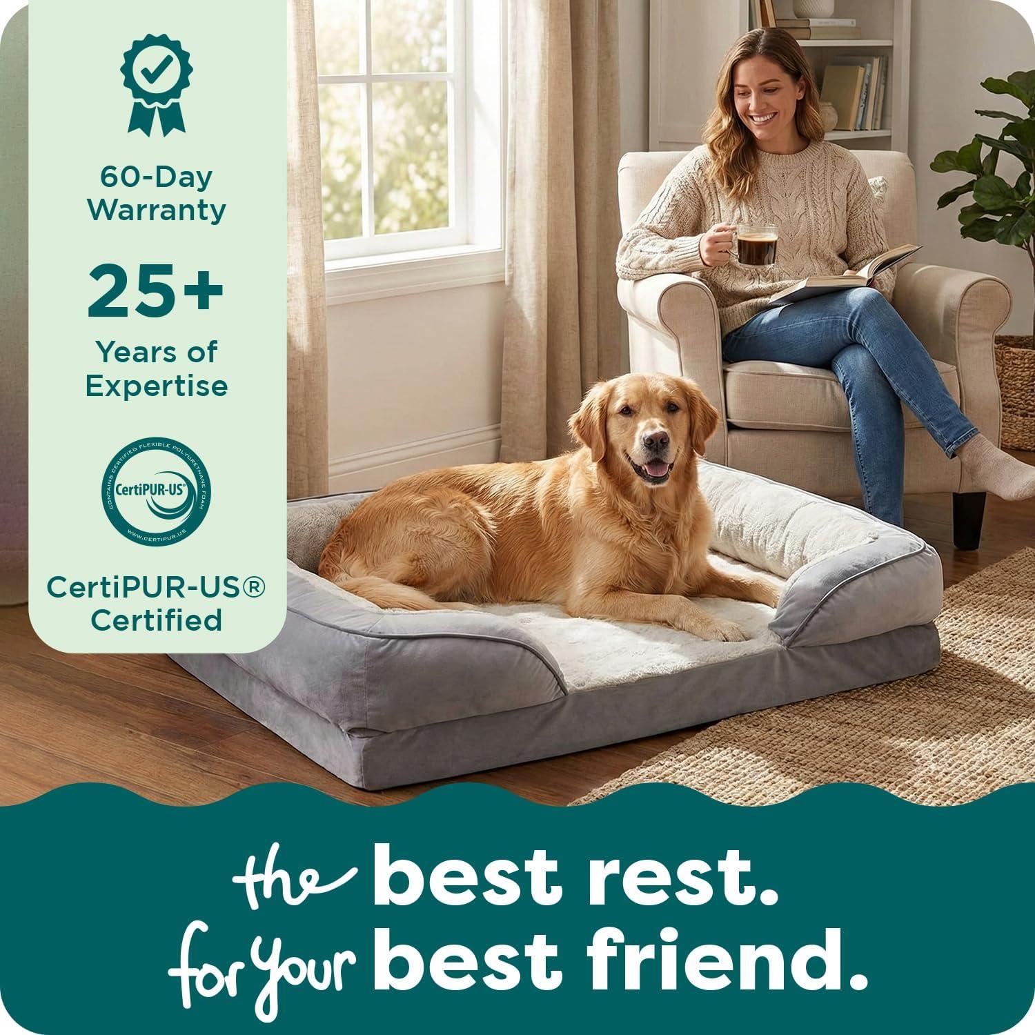 imageFurhaven Memory Foam Dog Bed for MediumSmall Dogs w Removable Bolsters ampamp Washable Cover For Dogs Up to 35 lbs Plush ampamp Velvet Waves Perfect Comfort Sofa Celadon Green MediumGranite Gray Plush Velvet Waves
