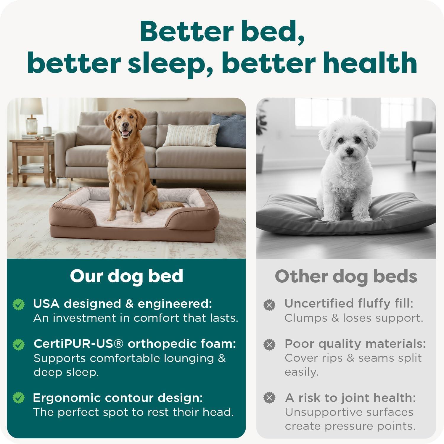 imageFurhaven Memory Foam Dog Bed for MediumSmall Dogs w Removable Bolsters ampamp Washable Cover For Dogs Up to 35 lbs Plush ampamp Velvet Waves Perfect Comfort Sofa Celadon Green MediumBrownstone Faux Fur Velvet