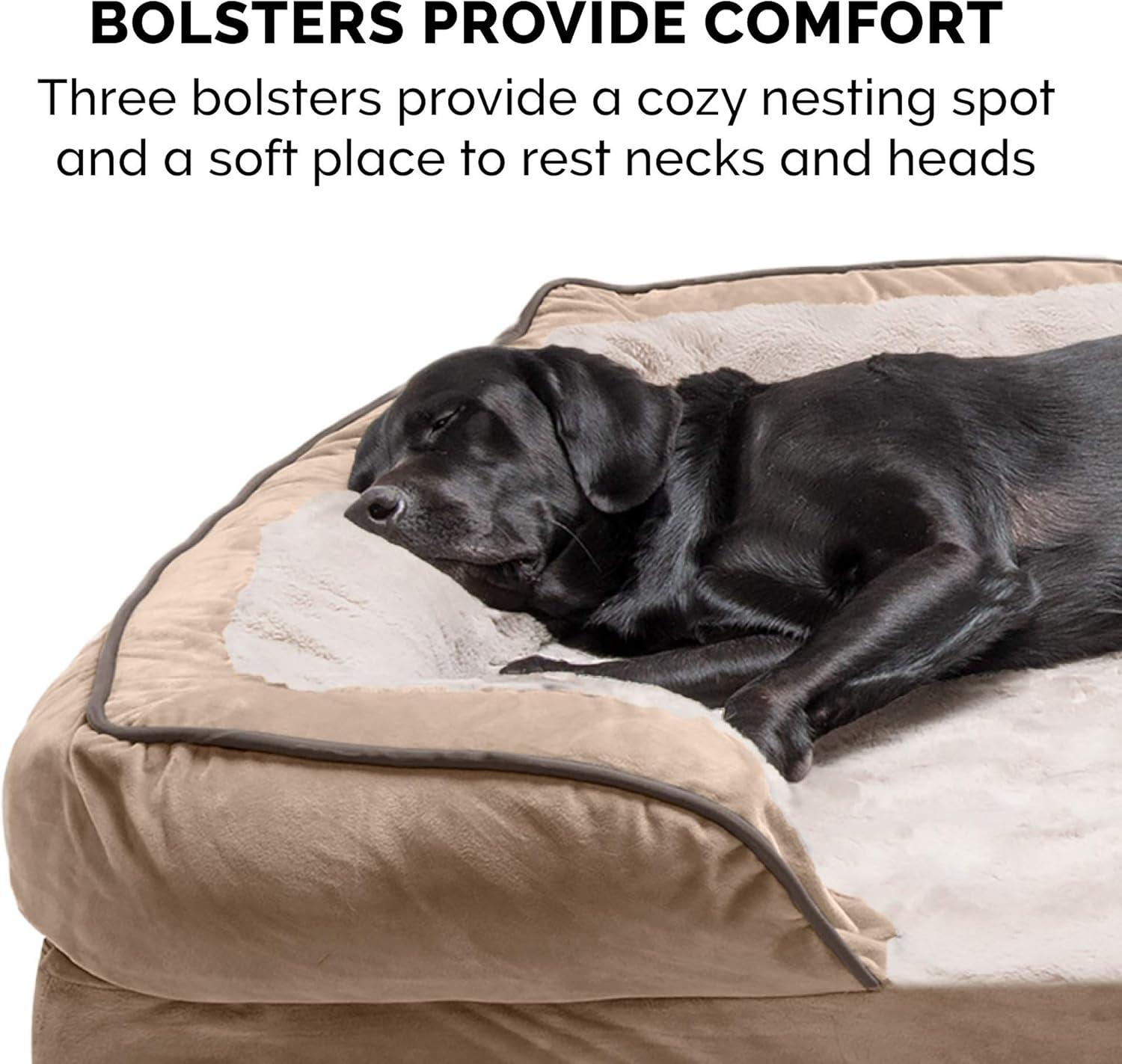 imageFurhaven Memory Foam Dog Bed for MediumSmall Dogs w Removable Bolsters ampamp Washable Cover For Dogs Up to 35 lbs Plush ampamp Velvet Waves Perfect Comfort Sofa Celadon Green MediumBrownstone Faux Fur Velvet