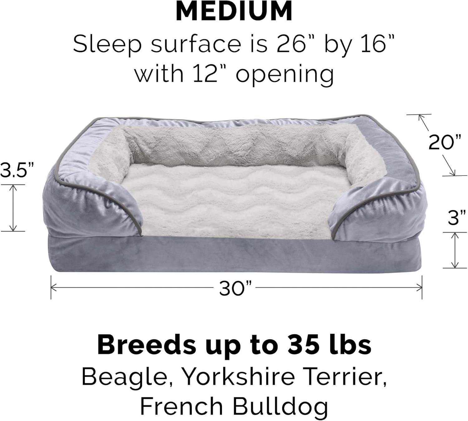 imageFurhaven Memory Foam Dog Bed for MediumSmall Dogs w Removable Bolsters ampamp Washable Cover For Dogs Up to 35 lbs Plush ampamp Velvet Waves Perfect Comfort Sofa Celadon Green MediumGranite Gray Plush Velvet Waves
