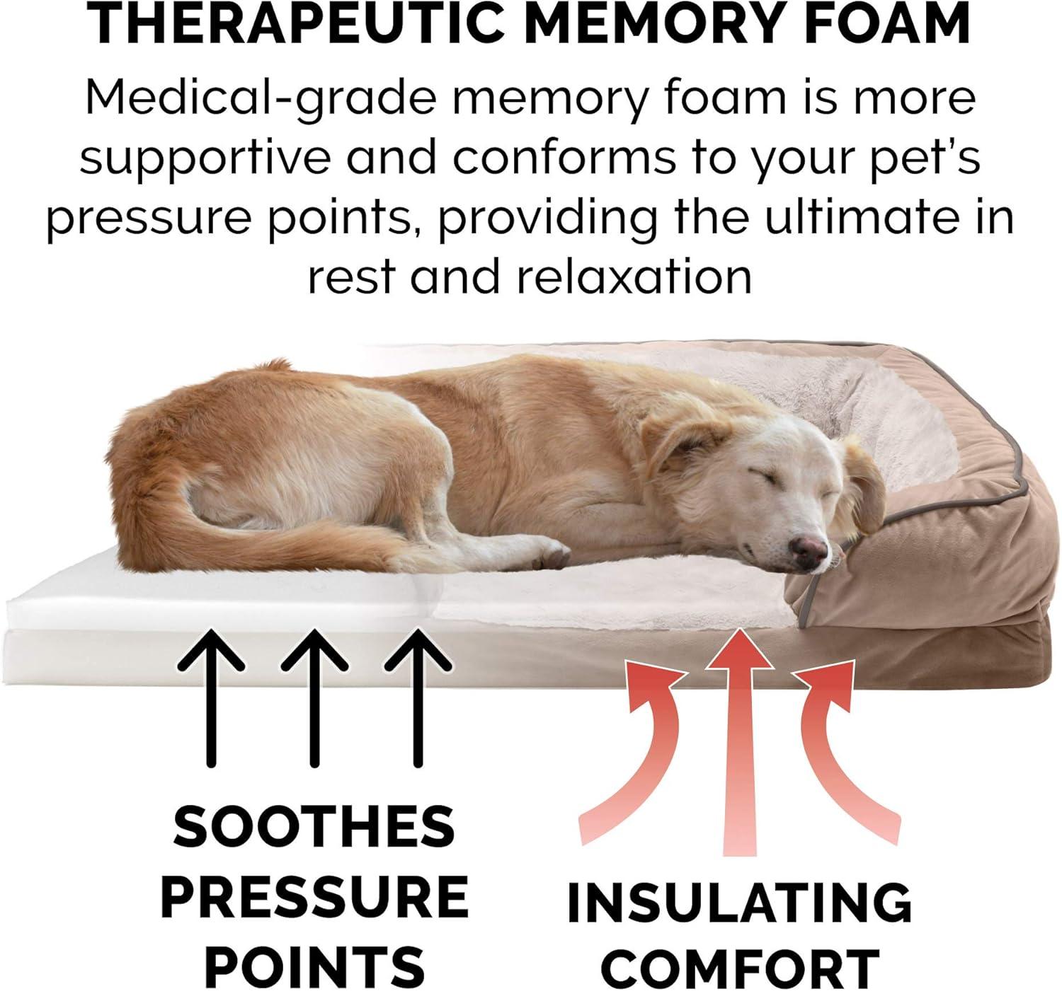 imageFurhaven Memory Foam Dog Bed for MediumSmall Dogs w Removable Bolsters ampamp Washable Cover For Dogs Up to 35 lbs Plush ampamp Velvet Waves Perfect Comfort Sofa Celadon Green MediumBrownstone Faux Fur Velvet