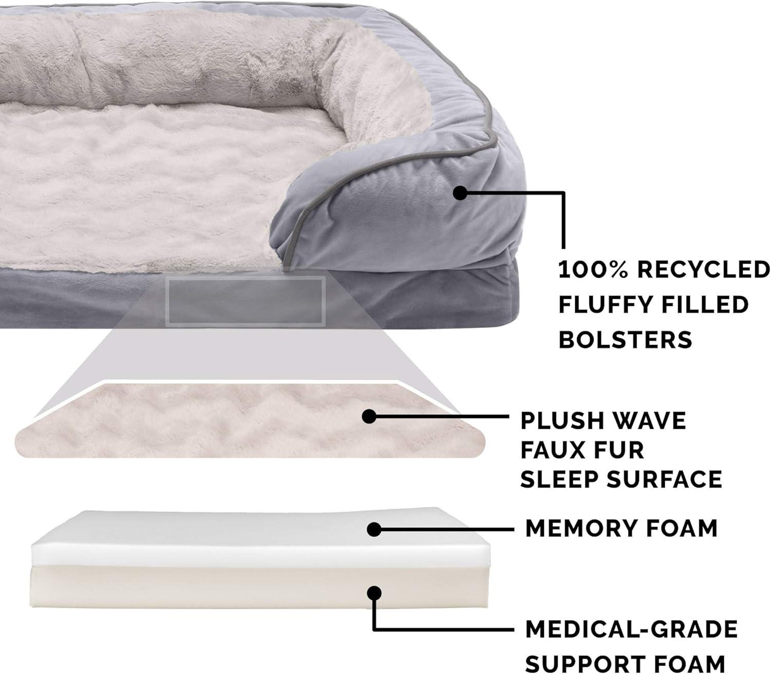 imageFurhaven Memory Foam Dog Bed for MediumSmall Dogs w Removable Bolsters ampamp Washable Cover For Dogs Up to 35 lbs Plush ampamp Velvet Waves Perfect Comfort Sofa Celadon Green MediumGranite Gray Plush Velvet Waves