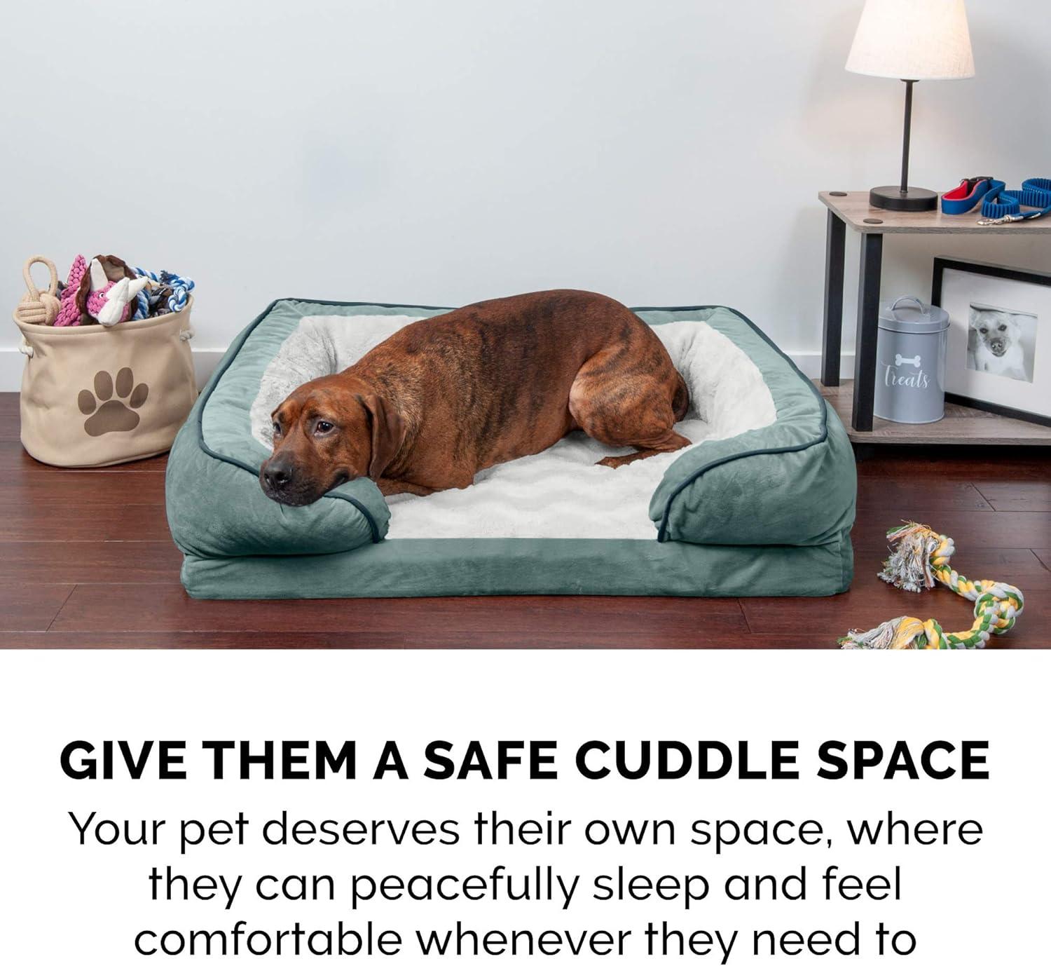 imageFurhaven Memory Foam Dog Bed for MediumSmall Dogs w Removable Bolsters ampamp Washable Cover For Dogs Up to 35 lbs Plush ampamp Velvet Waves Perfect Comfort Sofa Celadon Green MediumCeladon Green Plush Velvet Waves