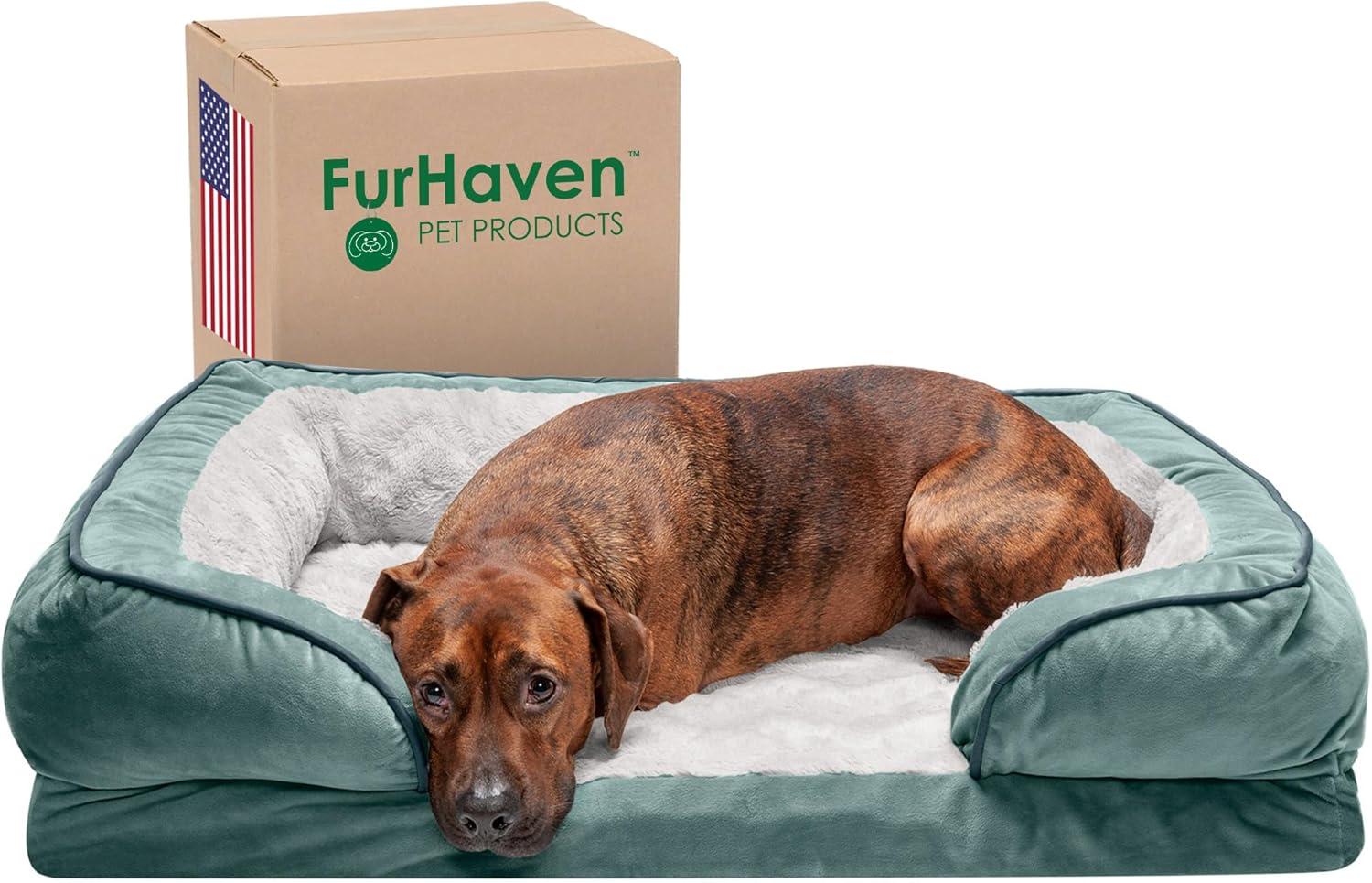 imageFurhaven Memory Foam Dog Bed for MediumSmall Dogs w Removable Bolsters ampamp Washable Cover For Dogs Up to 35 lbs Plush ampamp Velvet Waves Perfect Comfort Sofa Celadon Green MediumCeladon Green Plush Velvet Waves