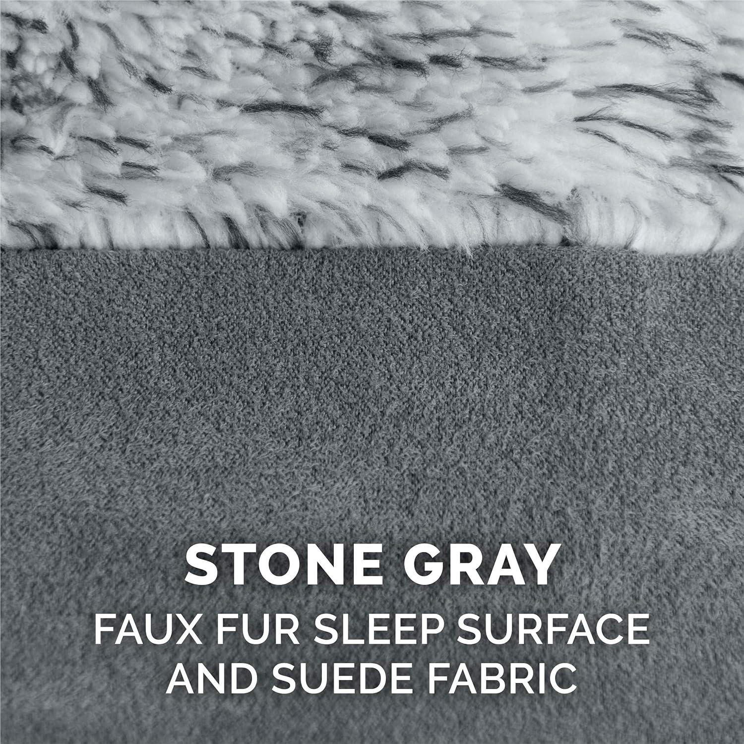 imageFurhaven Memory Foam Dog Bed for MediumSmall Dogs w Removable Bolsters ampamp Washable Cover For Dogs Up to 35 lbs TwoTone Plush Faux Fur ampamp Suede L Shaped Chaise Stone Gray MediumTwoTone Faux Fur Suede Stone Gray