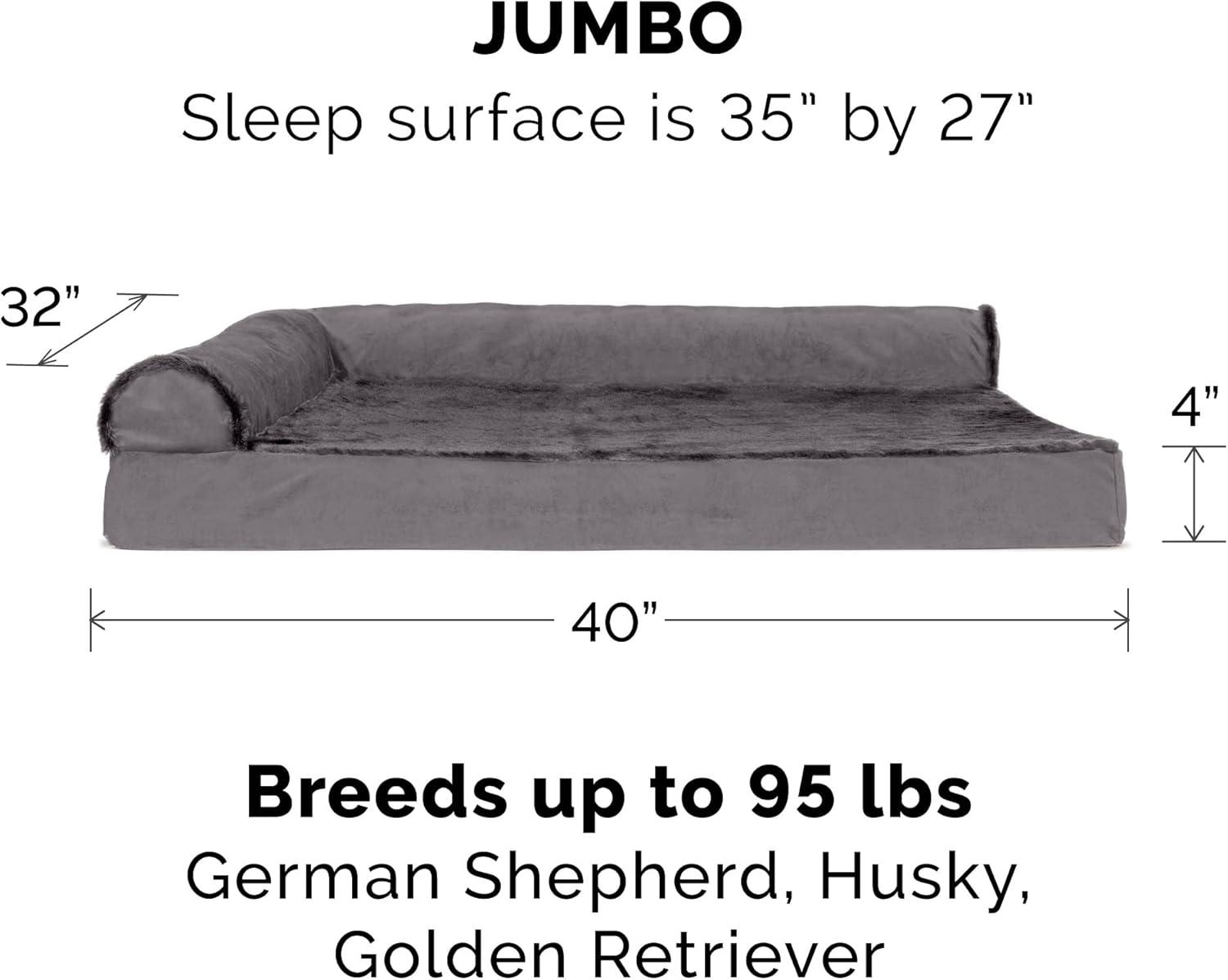 imageFurhaven Memory Foam Dog Bed for MediumSmall Dogs w Removable Bolsters ampamp Washable Cover For Dogs Up to 35 lbs TwoTone Plush Faux Fur ampamp Suede L Shaped Chaise Stone Gray MediumPlush Velvet Deep Sapphire