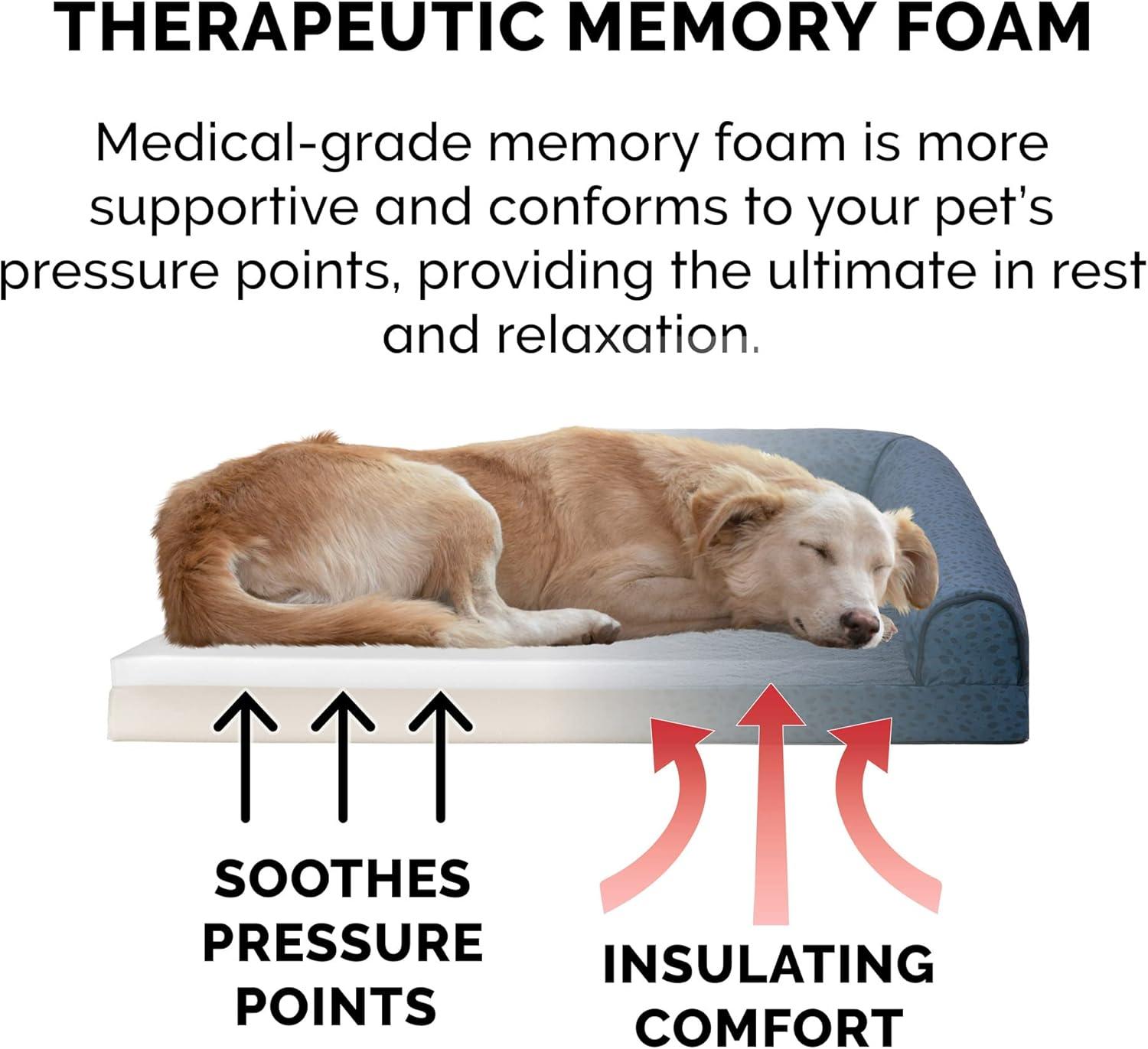 imageFurhaven Memory Foam Dog Bed for MediumSmall Dogs w Removable Bolsters ampamp Washable Cover For Dogs Up to 35 lbs TwoTone Plush Faux Fur ampamp Suede L Shaped Chaise Stone Gray MediumPlush Velvet Sable Brown