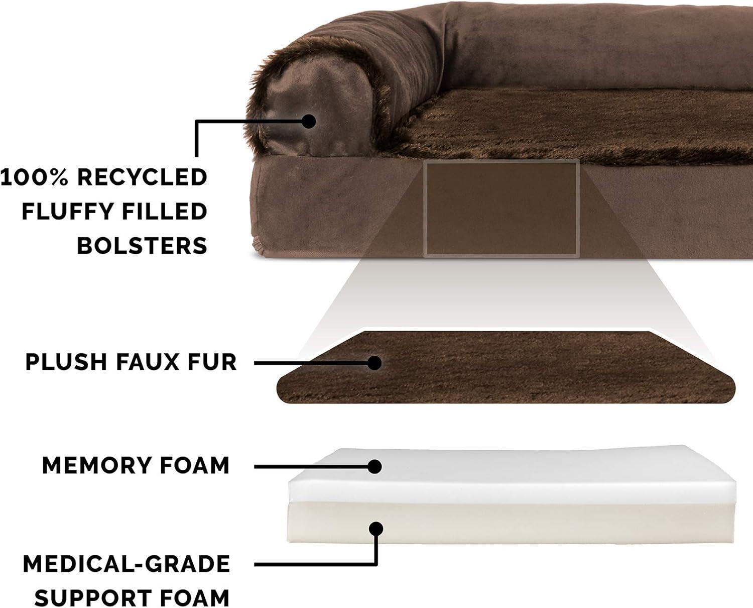 imageFurhaven Memory Foam Dog Bed for MediumSmall Dogs w Removable Bolsters ampamp Washable Cover For Dogs Up to 35 lbs TwoTone Plush Faux Fur ampamp Suede L Shaped Chaise Stone Gray MediumTwoTone Faux Fur Suede Stone Gray