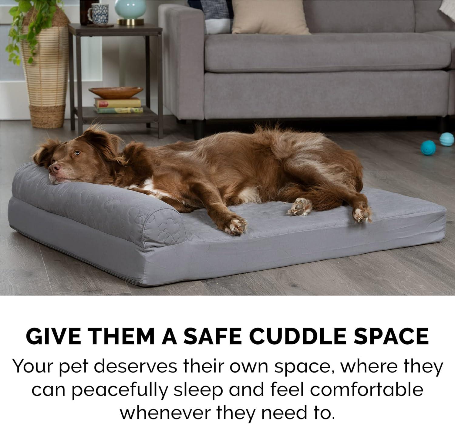 imageFurhaven Memory Foam Dog Bed for MediumSmall Dogs w Removable Bolsters ampamp Washable Cover For Dogs Up to 35 lbs TwoTone Plush Faux Fur ampamp Suede L Shaped Chaise Stone Gray MediumQuilted Paw Titanium