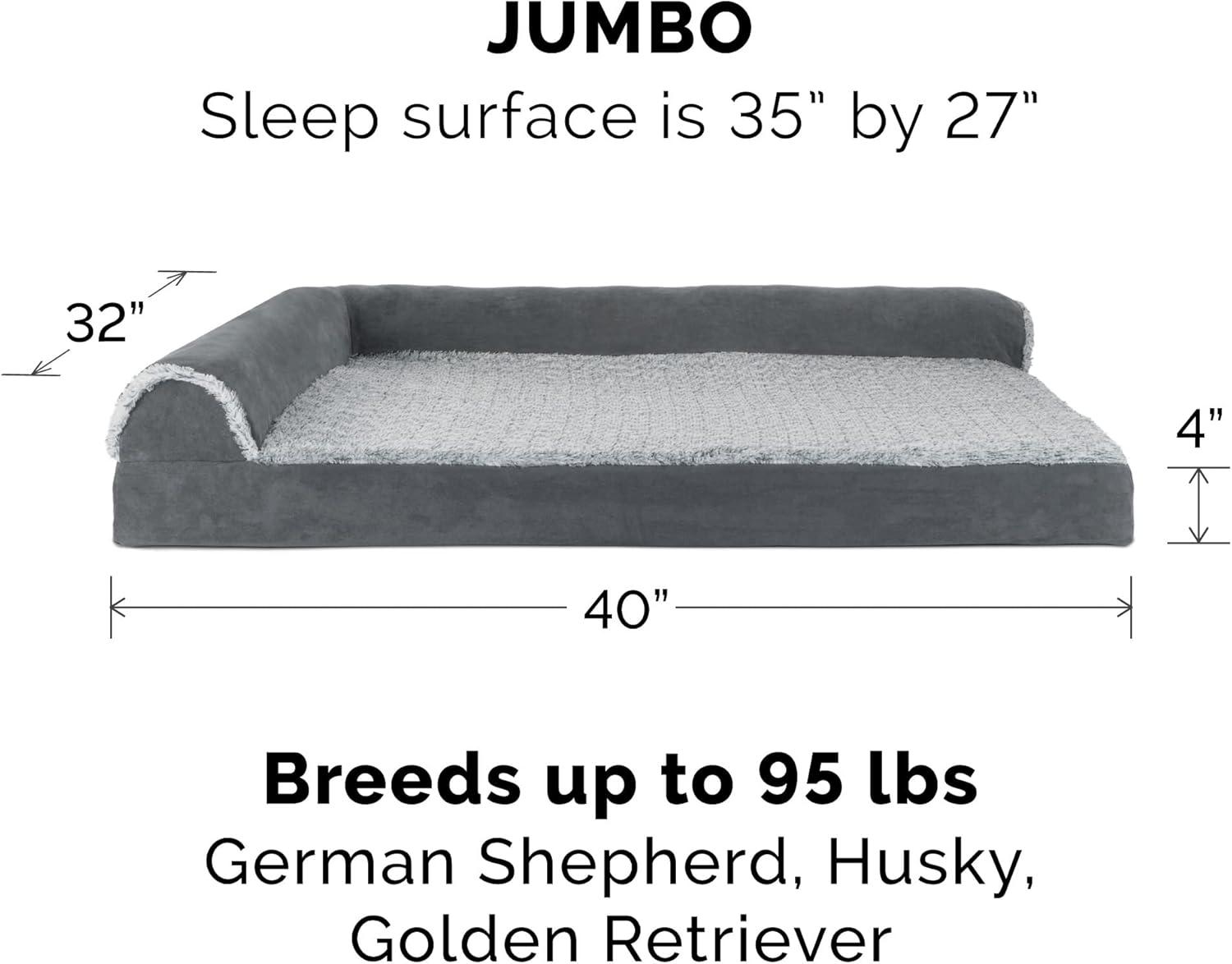 imageFurhaven Memory Foam Dog Bed for MediumSmall Dogs w Removable Bolsters ampamp Washable Cover For Dogs Up to 35 lbs TwoTone Plush Faux Fur ampamp Suede L Shaped Chaise Stone Gray MediumQuilted Paw Bluestone