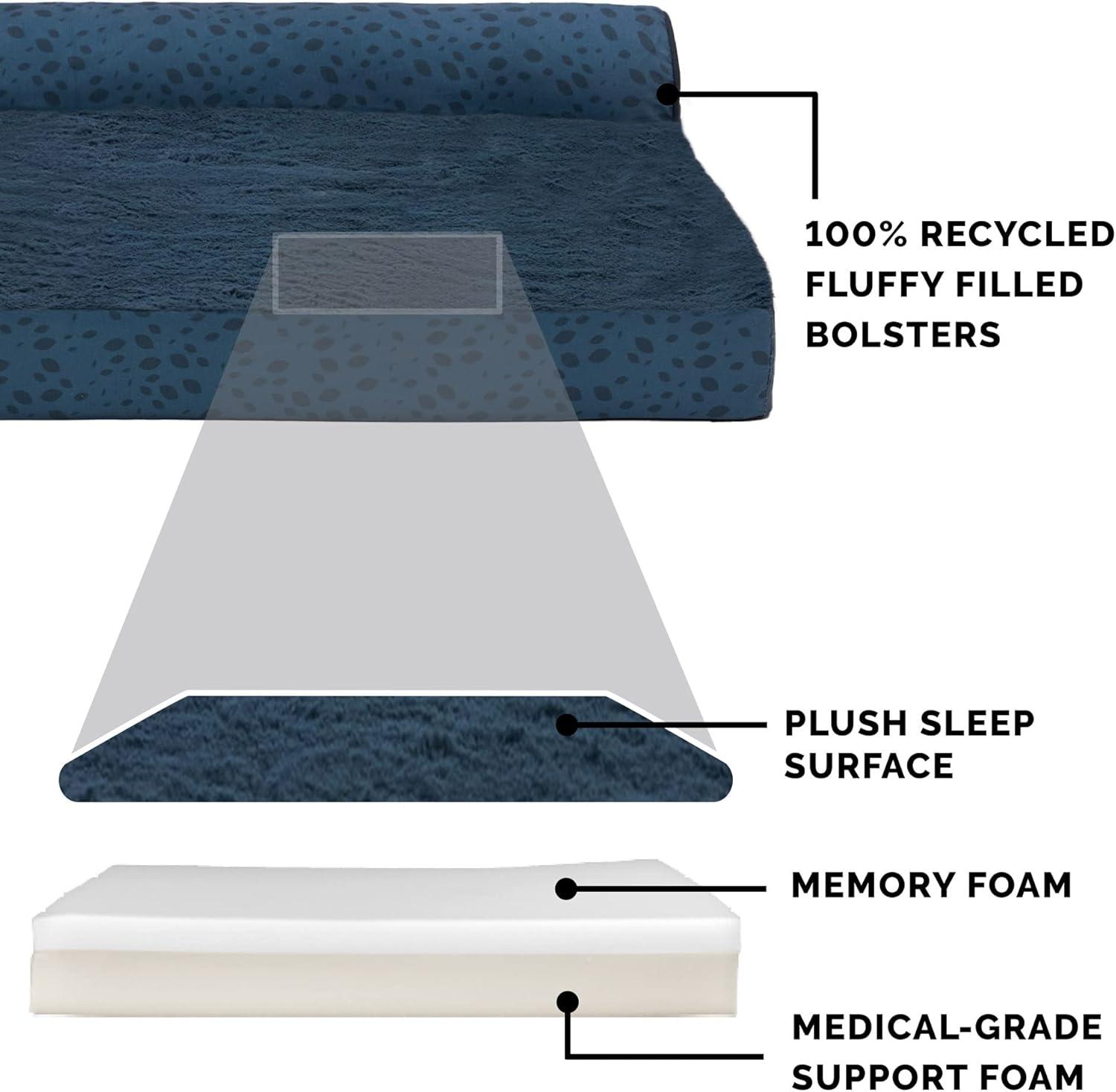 imageFurhaven Memory Foam Dog Bed for MediumSmall Dogs w Removable Bolsters ampamp Washable Cover For Dogs Up to 35 lbs TwoTone Plush Faux Fur ampamp Suede L Shaped Chaise Stone Gray MediumPlush Almond Print Blue Almonds