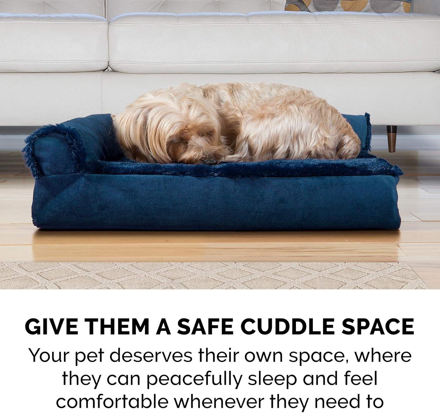 imageFurhaven Memory Foam Dog Bed for MediumSmall Dogs w Removable Bolsters ampamp Washable Cover For Dogs Up to 35 lbs TwoTone Plush Faux Fur ampamp Suede L Shaped Chaise Stone Gray MediumQuilted Paw Titanium