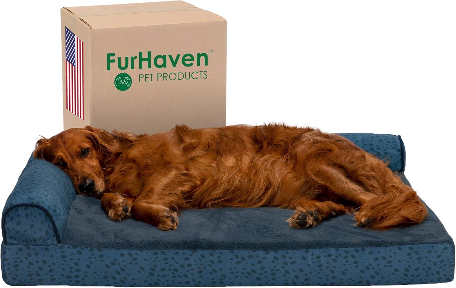 imageFurhaven Memory Foam Dog Bed for MediumSmall Dogs w Removable Bolsters ampamp Washable Cover For Dogs Up to 35 lbs TwoTone Plush Faux Fur ampamp Suede L Shaped Chaise Stone Gray MediumPlush Velvet Sable Brown