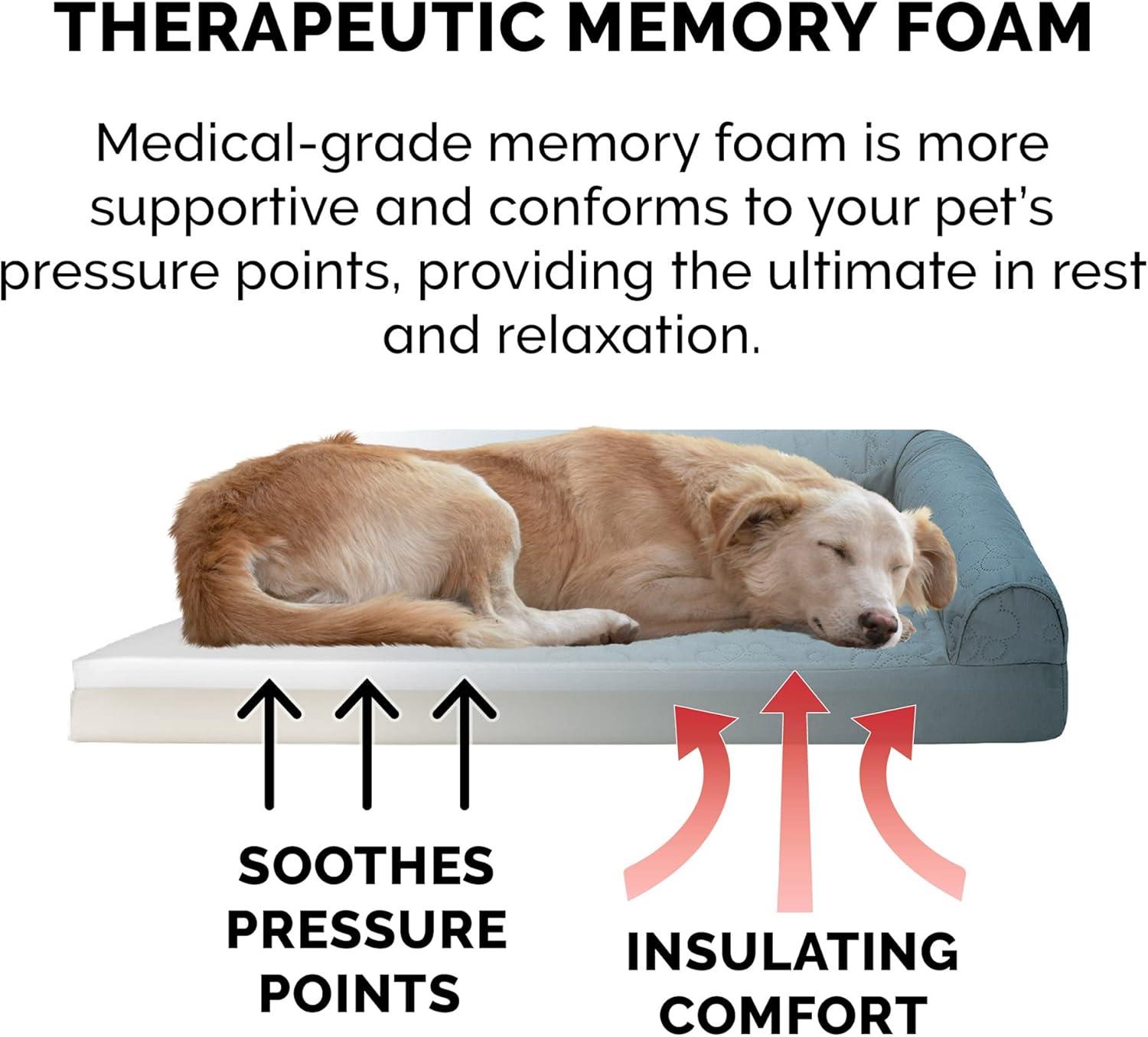 imageFurhaven Memory Foam Dog Bed for MediumSmall Dogs w Removable Bolsters ampamp Washable Cover For Dogs Up to 35 lbs TwoTone Plush Faux Fur ampamp Suede L Shaped Chaise Stone Gray MediumTwoTone Faux Fur Suede Stone Gray
