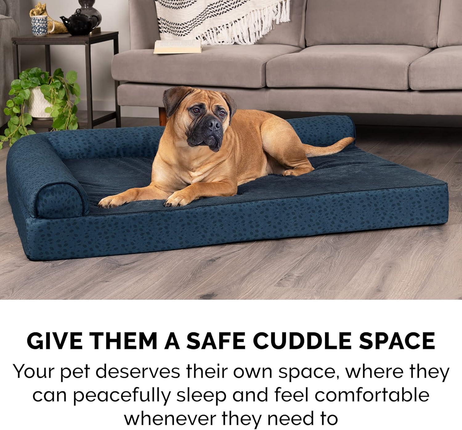 imageFurhaven Memory Foam Dog Bed for MediumSmall Dogs w Removable Bolsters ampamp Washable Cover For Dogs Up to 35 lbs TwoTone Plush Faux Fur ampamp Suede L Shaped Chaise Stone Gray MediumPlush Almond Print Blue Almonds