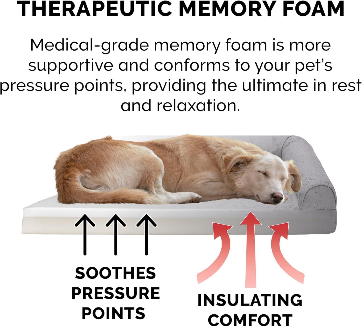 imageFurhaven Memory Foam Dog Bed for MediumSmall Dogs w Removable Bolsters ampamp Washable Cover For Dogs Up to 35 lbs TwoTone Plush Faux Fur ampamp Suede L Shaped Chaise Stone Gray MediumQuilted Paw Titanium