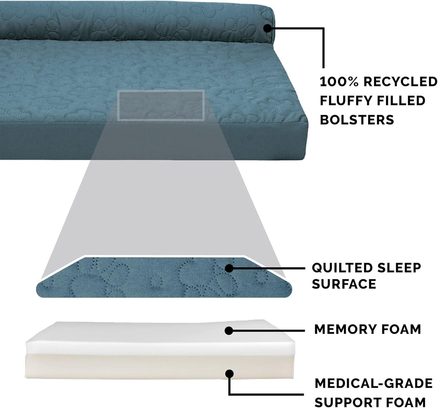 imageFurhaven Memory Foam Dog Bed for MediumSmall Dogs w Removable Bolsters ampamp Washable Cover For Dogs Up to 35 lbs TwoTone Plush Faux Fur ampamp Suede L Shaped Chaise Stone Gray MediumTwoTone Faux Fur Suede Stone Gray