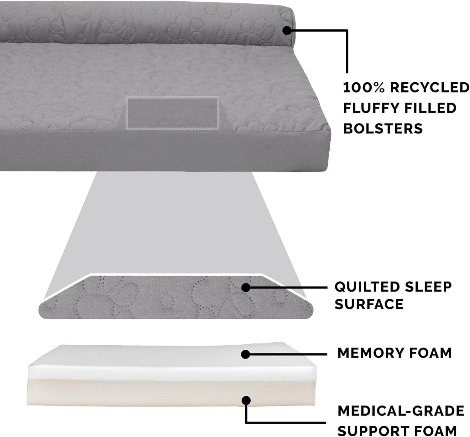 imageFurhaven Memory Foam Dog Bed for MediumSmall Dogs w Removable Bolsters ampamp Washable Cover For Dogs Up to 35 lbs TwoTone Plush Faux Fur ampamp Suede L Shaped Chaise Stone Gray MediumQuilted Paw Titanium