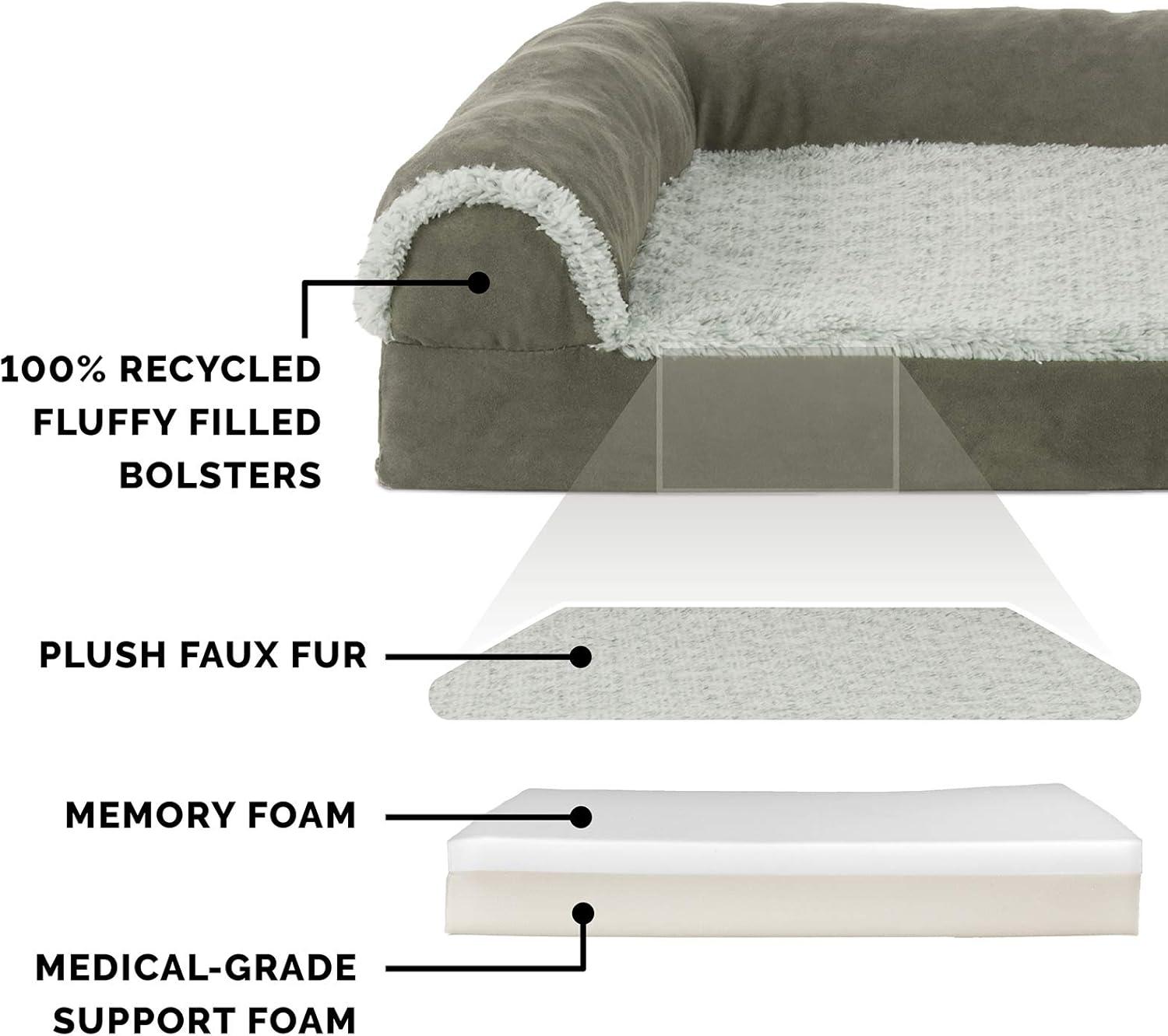 imageFurhaven Memory Foam Dog Bed for MediumSmall Dogs w Removable Bolsters ampamp Washable Cover For Dogs Up to 35 lbs TwoTone Plush Faux Fur ampamp Suede L Shaped Chaise Stone Gray MediumQuilted Paw Titanium