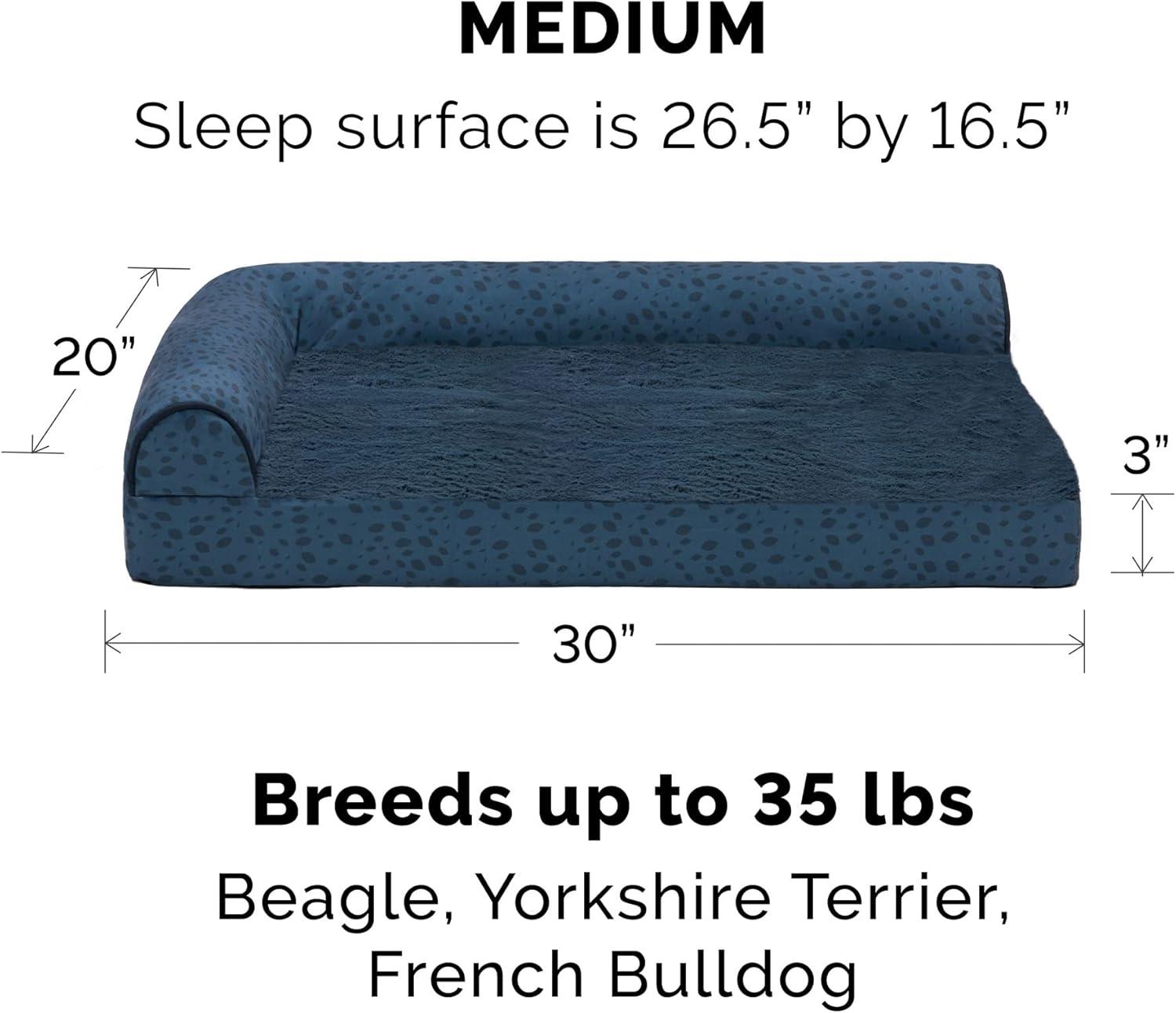 imageFurhaven Memory Foam Dog Bed for MediumSmall Dogs w Removable Bolsters ampamp Washable Cover For Dogs Up to 35 lbs TwoTone Plush Faux Fur ampamp Suede L Shaped Chaise Stone Gray MediumPlush Almond Print Blue Almonds