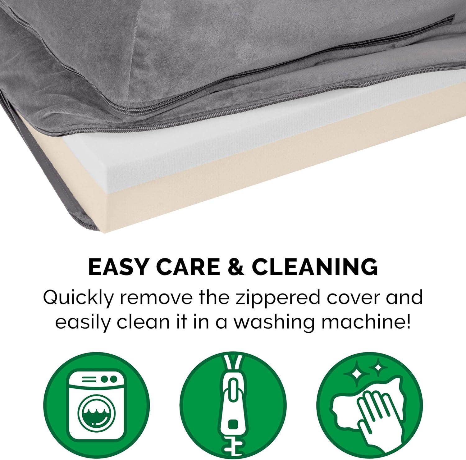 imageFurhaven Memory Foam Dog Bed for MediumSmall Dogs w Removable Bolsters ampamp Washable Cover For Dogs Up to 35 lbs TwoTone Plush Faux Fur ampamp Suede L Shaped Chaise Stone Gray MediumTwoTone Faux Fur Suede Espresso
