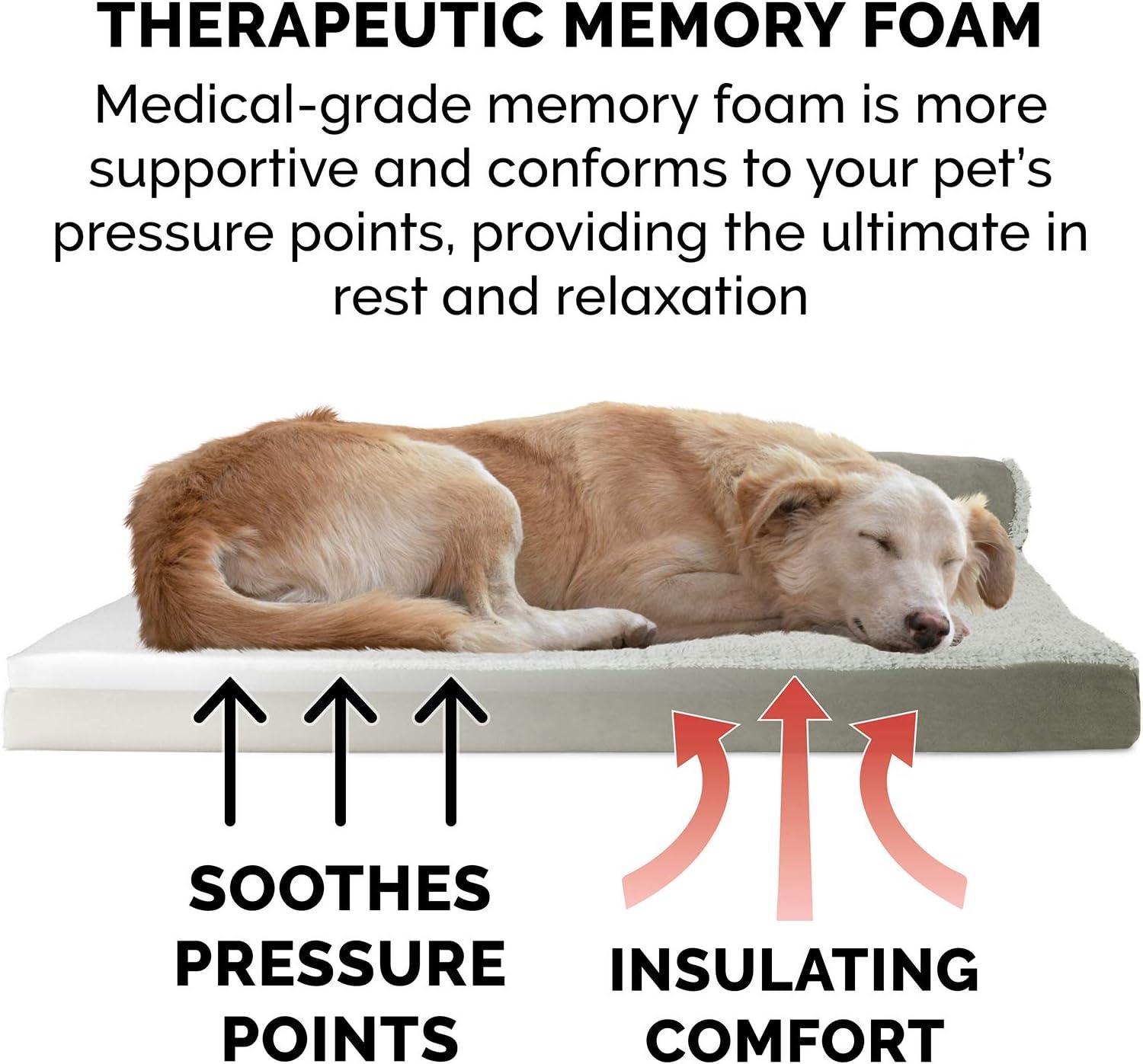 imageFurhaven Memory Foam Dog Bed for MediumSmall Dogs w Removable Bolsters ampamp Washable Cover For Dogs Up to 35 lbs TwoTone Plush Faux Fur ampamp Suede L Shaped Chaise Stone Gray MediumQuilted Paw Titanium
