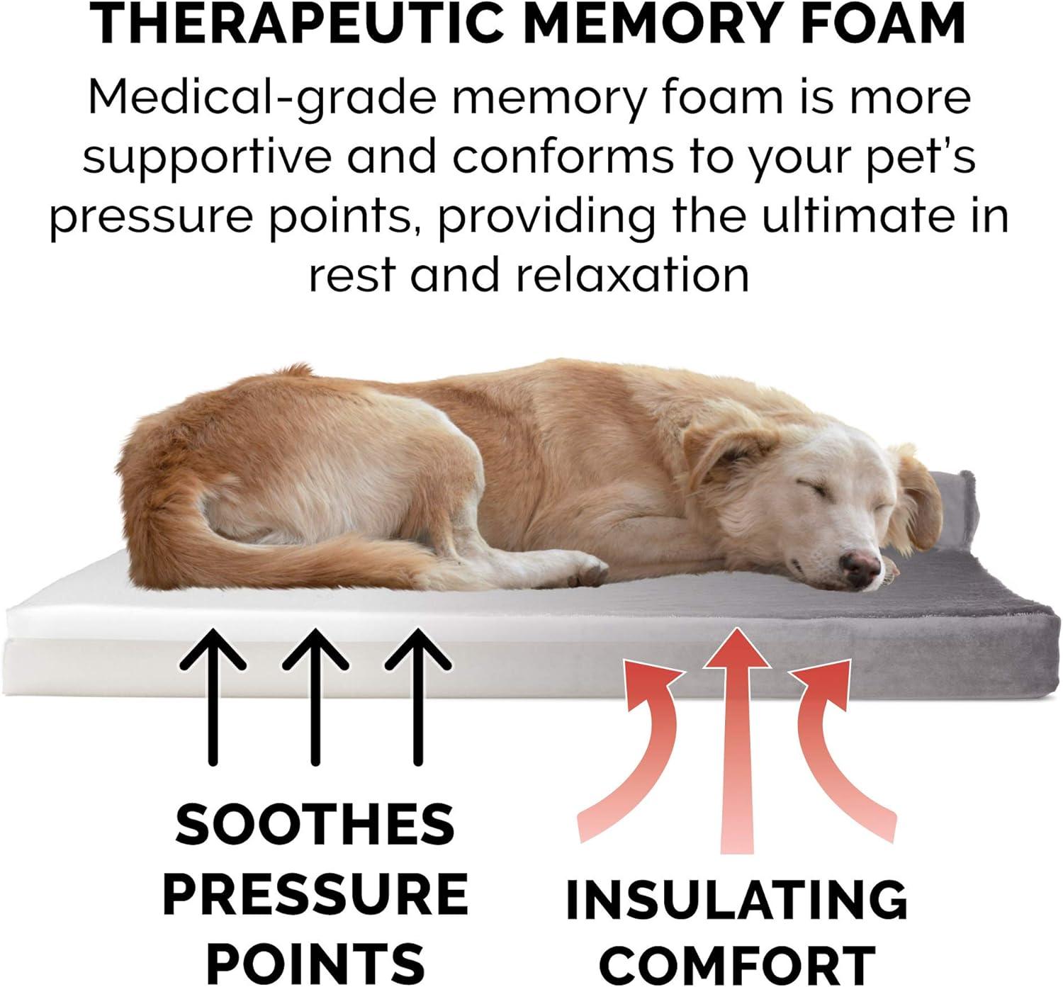 imageFurhaven Memory Foam Dog Bed for MediumSmall Dogs w Removable Bolsters ampamp Washable Cover For Dogs Up to 35 lbs TwoTone Plush Faux Fur ampamp Suede L Shaped Chaise Stone Gray MediumPlush Velvet Deep Sapphire