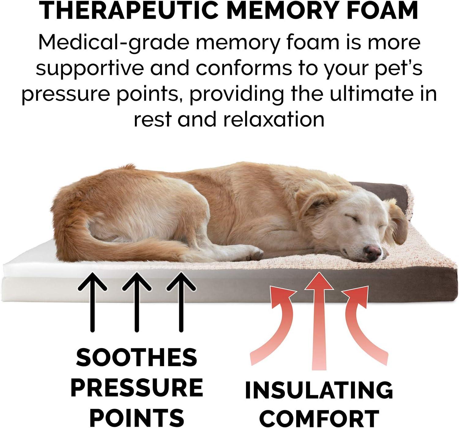 imageFurhaven Memory Foam Dog Bed for MediumSmall Dogs w Removable Bolsters ampamp Washable Cover For Dogs Up to 35 lbs TwoTone Plush Faux Fur ampamp Suede L Shaped Chaise Stone Gray MediumPlush Velvet Platinum Gray