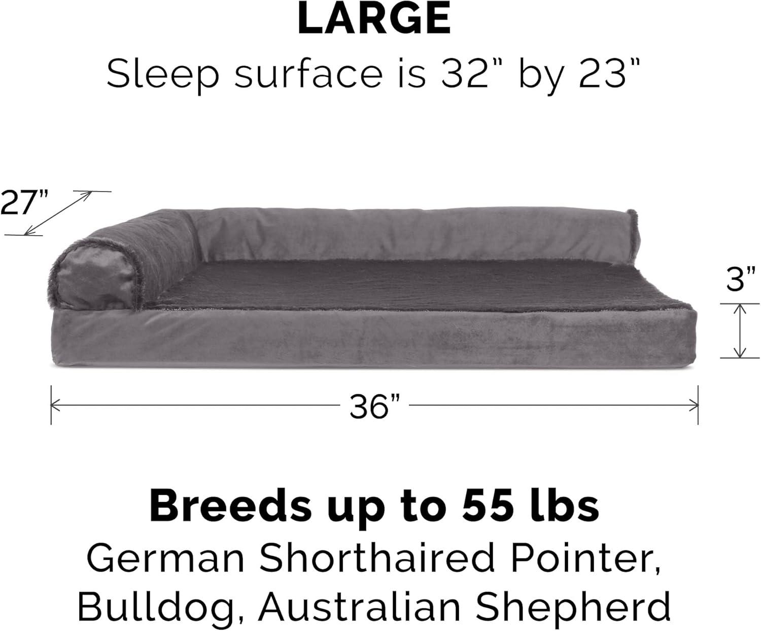 imageFurhaven Memory Foam Dog Bed for MediumSmall Dogs w Removable Bolsters ampamp Washable Cover For Dogs Up to 35 lbs TwoTone Plush Faux Fur ampamp Suede L Shaped Chaise Stone Gray MediumTwoTone Faux Fur Suede Espresso