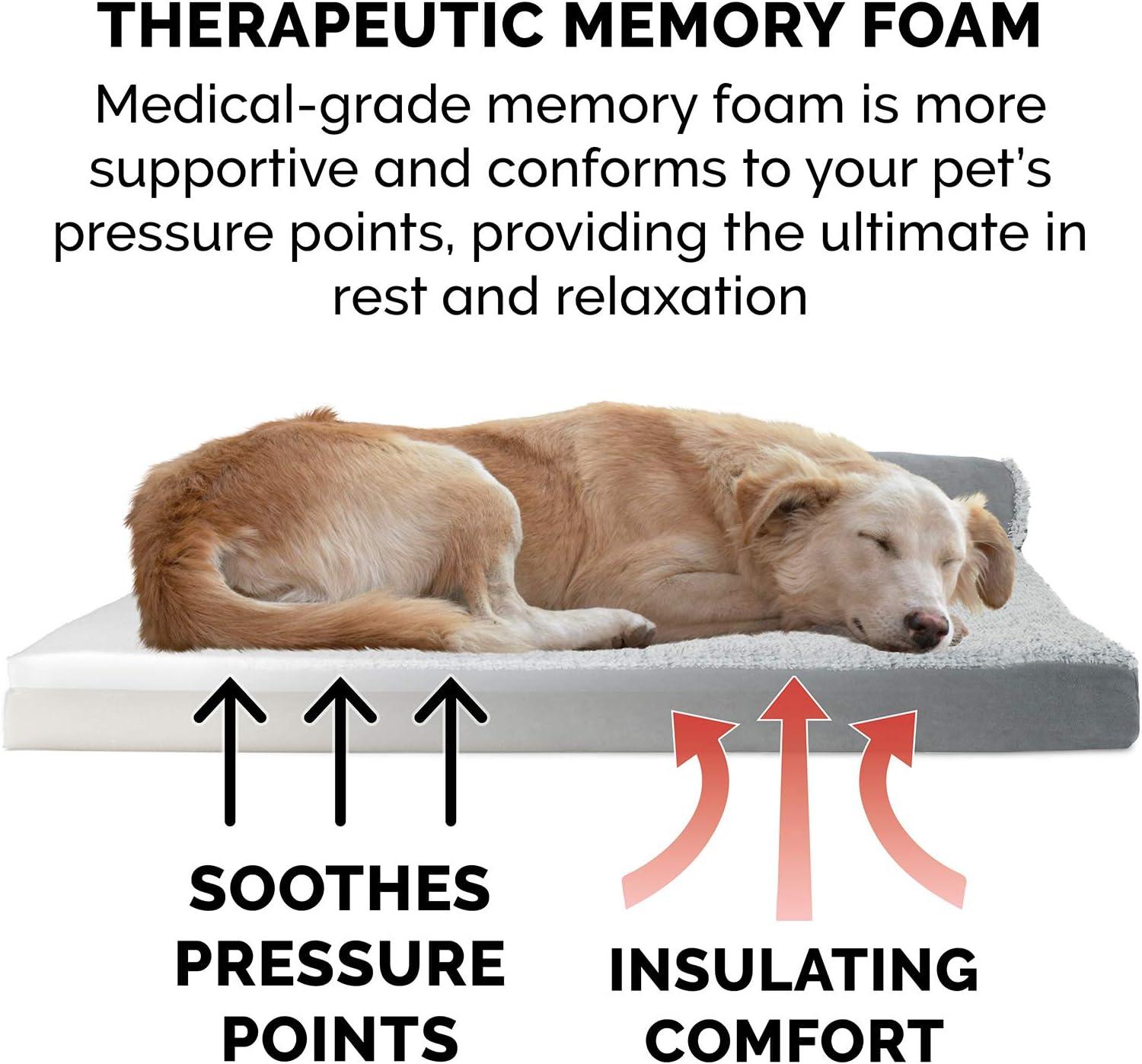 imageFurhaven Memory Foam Dog Bed for MediumSmall Dogs w Removable Bolsters ampamp Washable Cover For Dogs Up to 35 lbs TwoTone Plush Faux Fur ampamp Suede L Shaped Chaise Stone Gray MediumTwoTone Faux Fur Suede Espresso