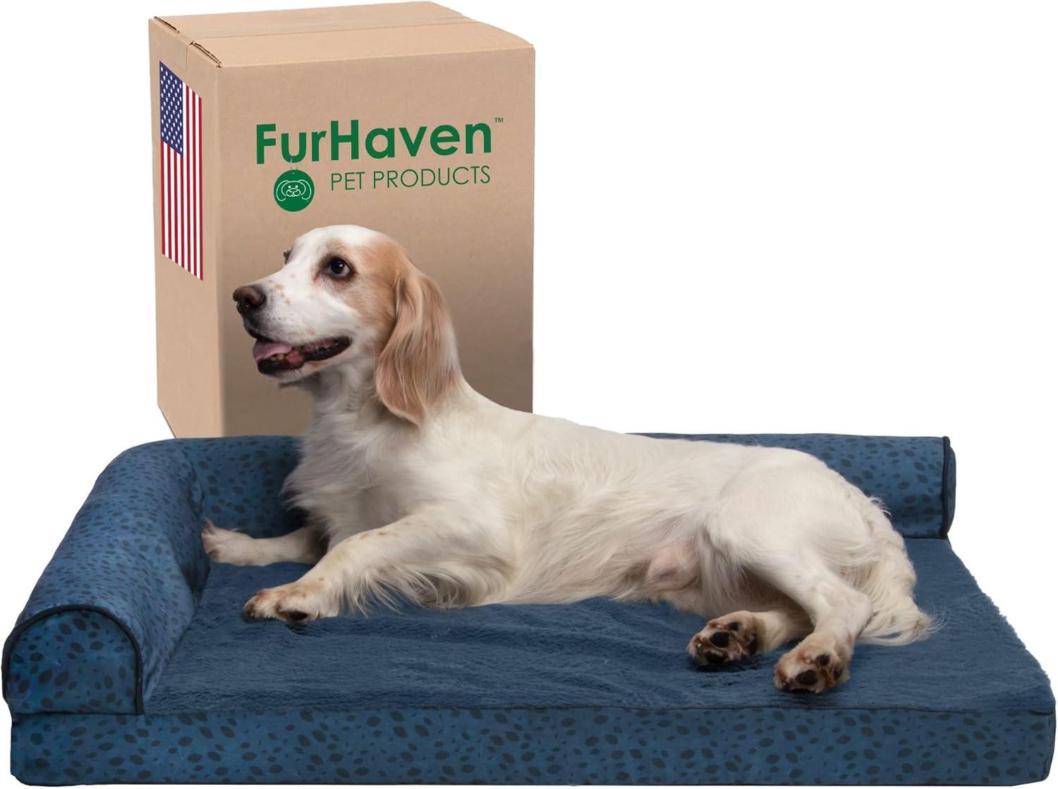 imageFurhaven Memory Foam Dog Bed for MediumSmall Dogs w Removable Bolsters ampamp Washable Cover For Dogs Up to 35 lbs TwoTone Plush Faux Fur ampamp Suede L Shaped Chaise Stone Gray MediumPlush Almond Print Blue Almonds