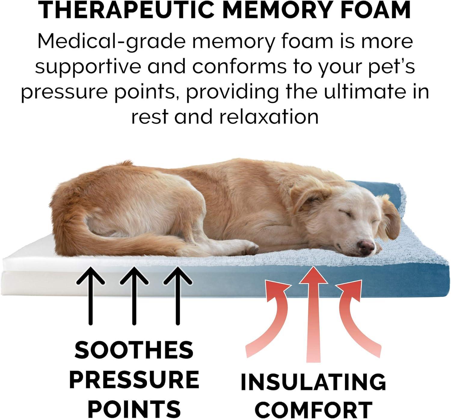 imageFurhaven Memory Foam Dog Bed for MediumSmall Dogs w Removable Bolsters ampamp Washable Cover For Dogs Up to 35 lbs TwoTone Plush Faux Fur ampamp Suede L Shaped Chaise Stone Gray MediumPlush Velvet Sable Brown