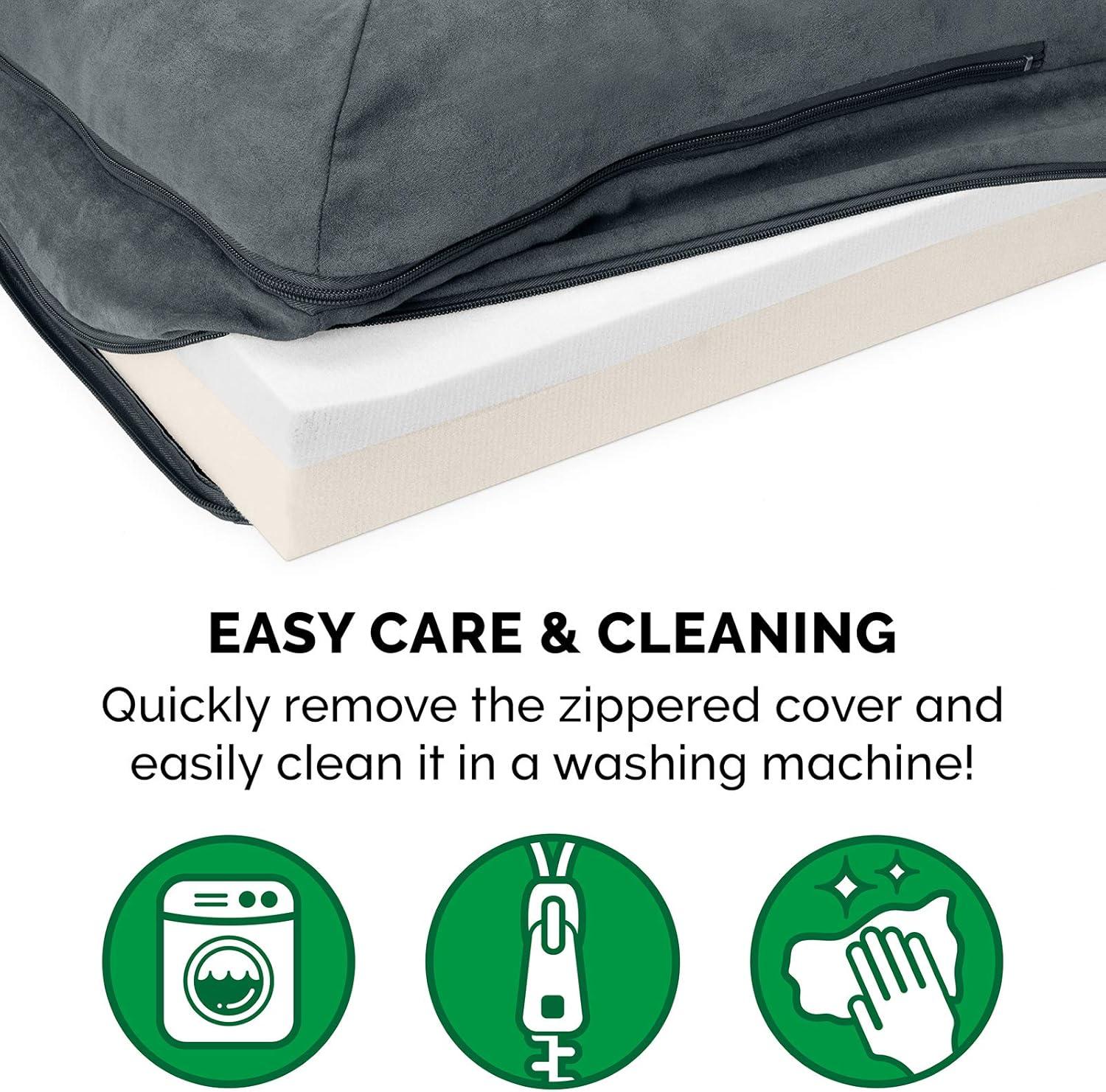 imageFurhaven Memory Foam Dog Bed for MediumSmall Dogs w Removable Bolsters ampamp Washable Cover For Dogs Up to 35 lbs TwoTone Plush Faux Fur ampamp Suede L Shaped Chaise Stone Gray MediumTwoTone Faux Fur Suede Espresso