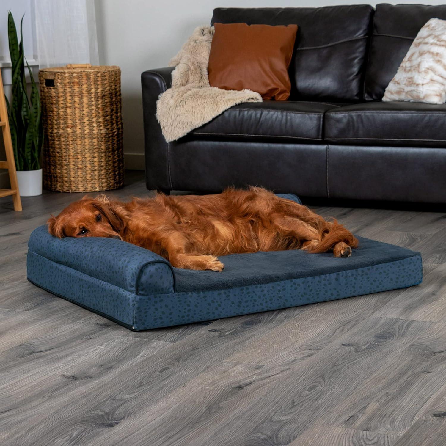 imageFurhaven Memory Foam Dog Bed for MediumSmall Dogs w Removable Bolsters ampamp Washable Cover For Dogs Up to 35 lbs TwoTone Plush Faux Fur ampamp Suede L Shaped Chaise Stone Gray MediumPlush Velvet Sable Brown
