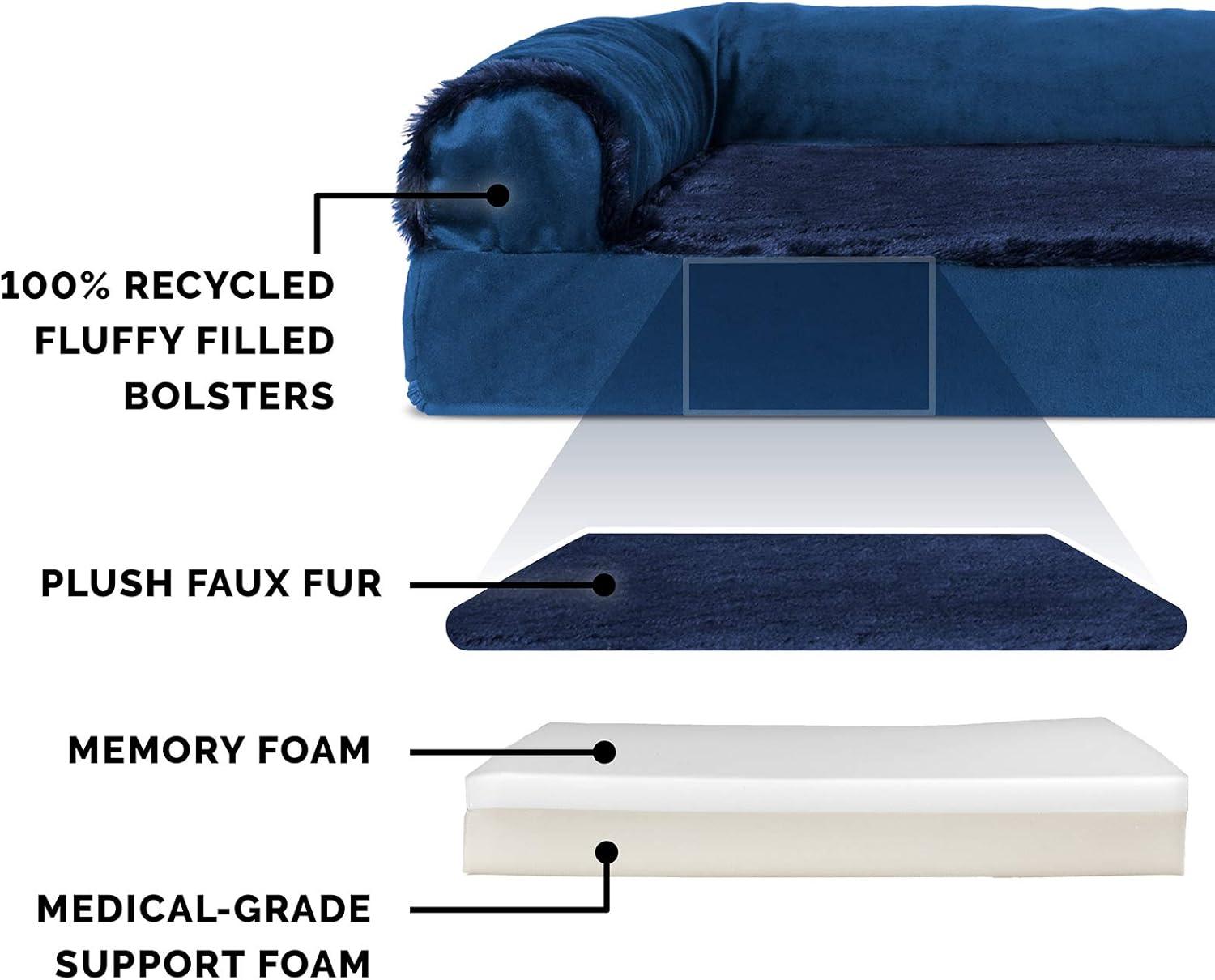 imageFurhaven Memory Foam Dog Bed for MediumSmall Dogs w Removable Bolsters ampamp Washable Cover For Dogs Up to 35 lbs TwoTone Plush Faux Fur ampamp Suede L Shaped Chaise Stone Gray MediumQuilted Paw Titanium