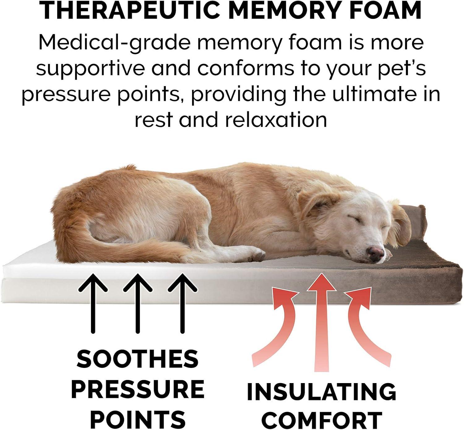 imageFurhaven Memory Foam Dog Bed for MediumSmall Dogs w Removable Bolsters ampamp Washable Cover For Dogs Up to 35 lbs TwoTone Plush Faux Fur ampamp Suede L Shaped Chaise Stone Gray MediumTwoTone Faux Fur Suede Stone Gray