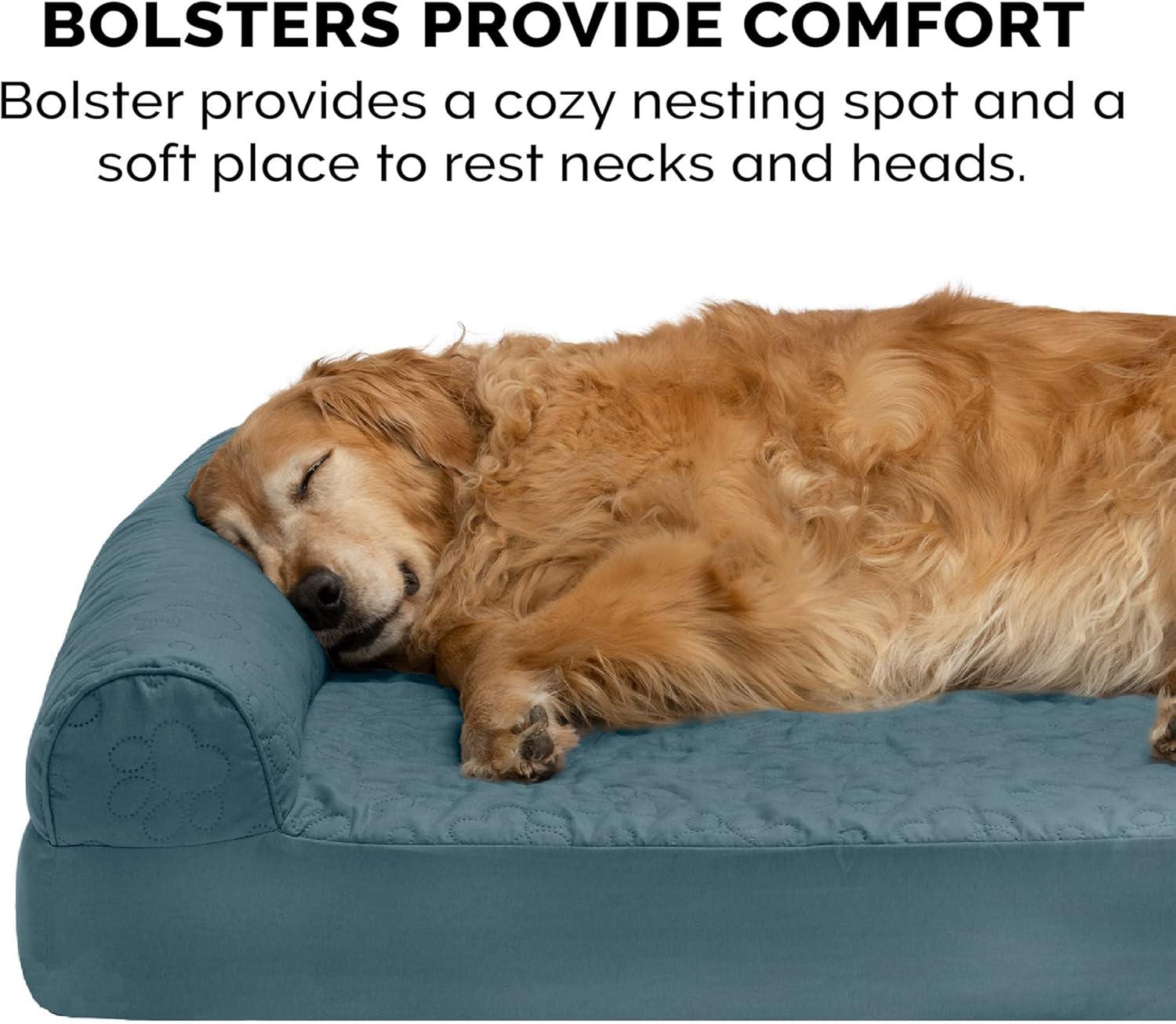 imageFurhaven Memory Foam Dog Bed for MediumSmall Dogs w Removable Bolsters ampamp Washable Cover For Dogs Up to 35 lbs TwoTone Plush Faux Fur ampamp Suede L Shaped Chaise Stone Gray MediumTwoTone Faux Fur Suede Stone Gray