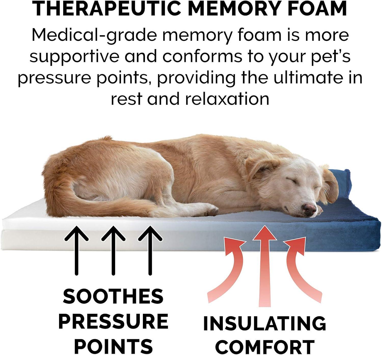 imageFurhaven Memory Foam Dog Bed for MediumSmall Dogs w Removable Bolsters ampamp Washable Cover For Dogs Up to 35 lbs TwoTone Plush Faux Fur ampamp Suede L Shaped Chaise Stone Gray MediumQuilted Paw Titanium