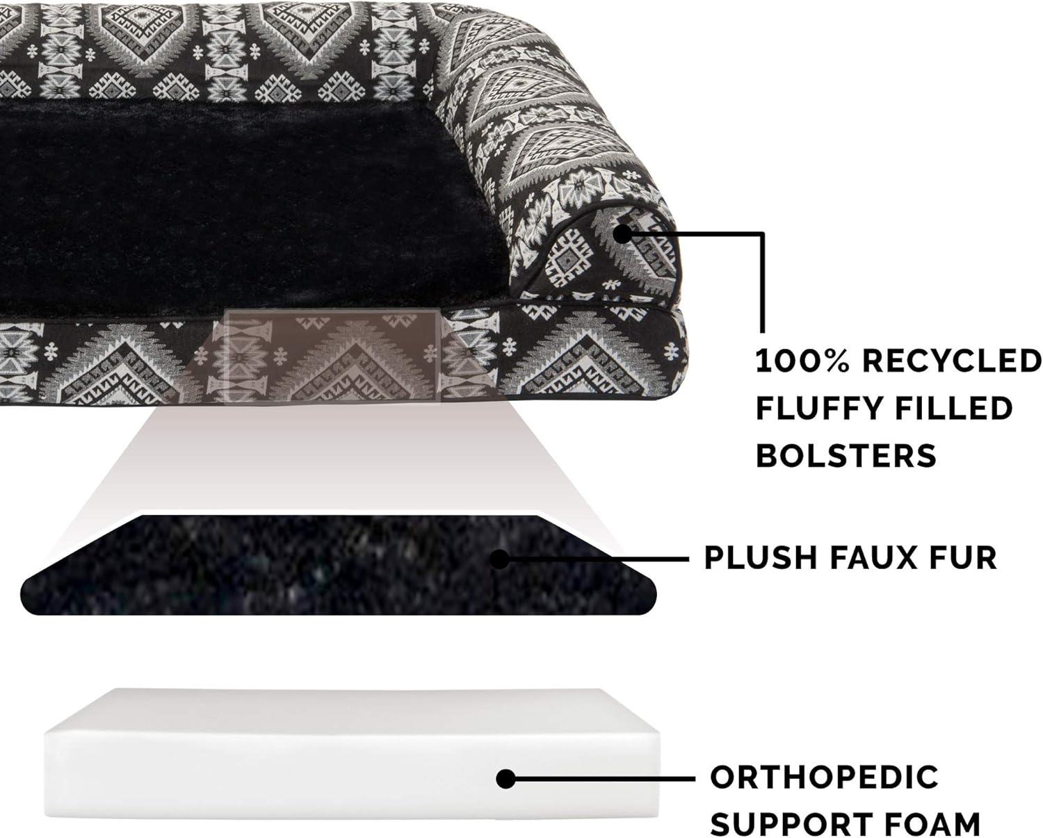 imageFurhaven Orthopedic Dog Bed for Large Dogs w Removable Bolsters ampamp Washable Cover For Dogs Up to 125 lbs Plush ampamp Southwest Kilim Woven Decor Sofa Black Medallion Jumbo PlusXXL