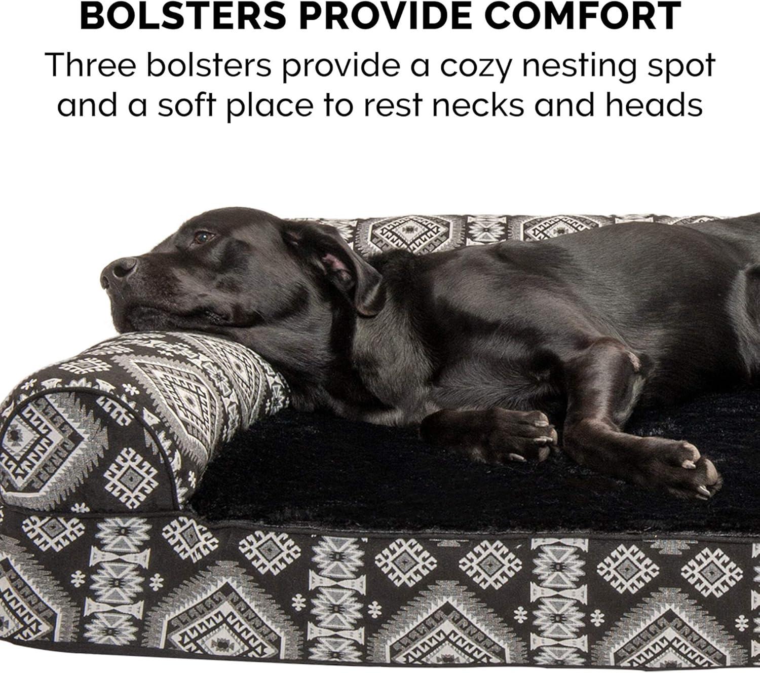 imageFurhaven Orthopedic Dog Bed for Large Dogs w Removable Bolsters ampamp Washable Cover For Dogs Up to 125 lbs Plush ampamp Southwest Kilim Woven Decor Sofa Black Medallion Jumbo PlusXXL