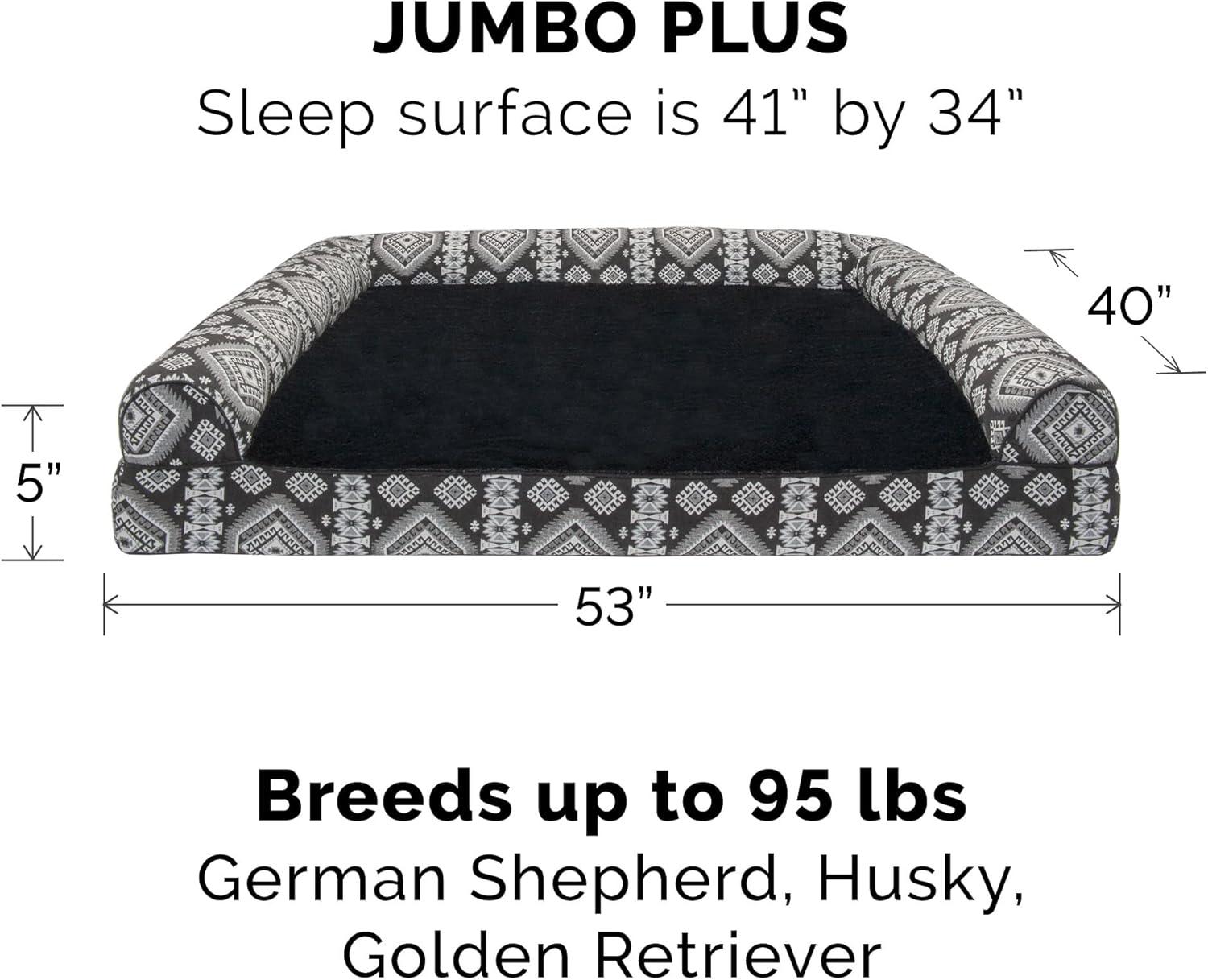 imageFurhaven Orthopedic Dog Bed for Large Dogs w Removable Bolsters ampamp Washable Cover For Dogs Up to 125 lbs Plush ampamp Southwest Kilim Woven Decor Sofa Black Medallion Jumbo PlusXXL