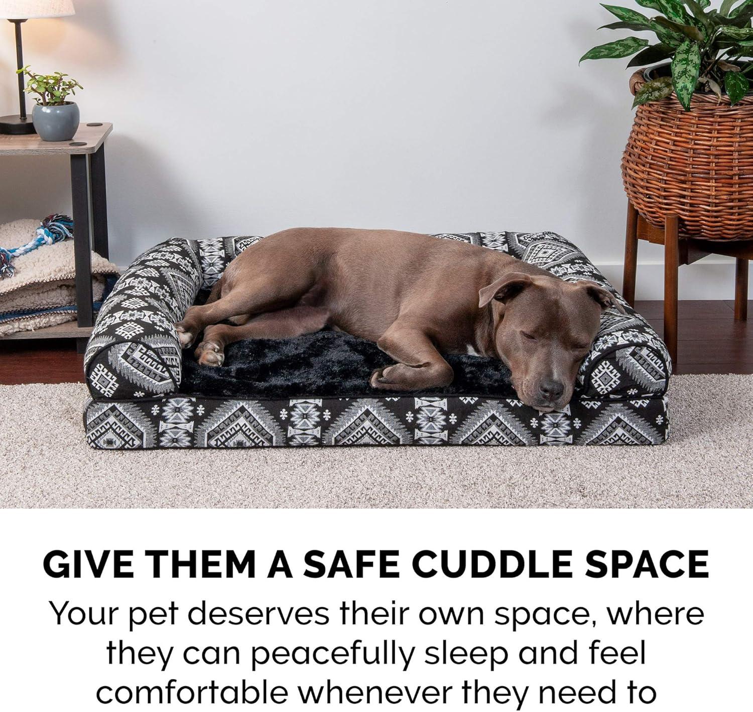 imageFurhaven Orthopedic Dog Bed for Large Dogs w Removable Bolsters ampamp Washable Cover For Dogs Up to 125 lbs Plush ampamp Southwest Kilim Woven Decor Sofa Black Medallion Jumbo PlusXXL